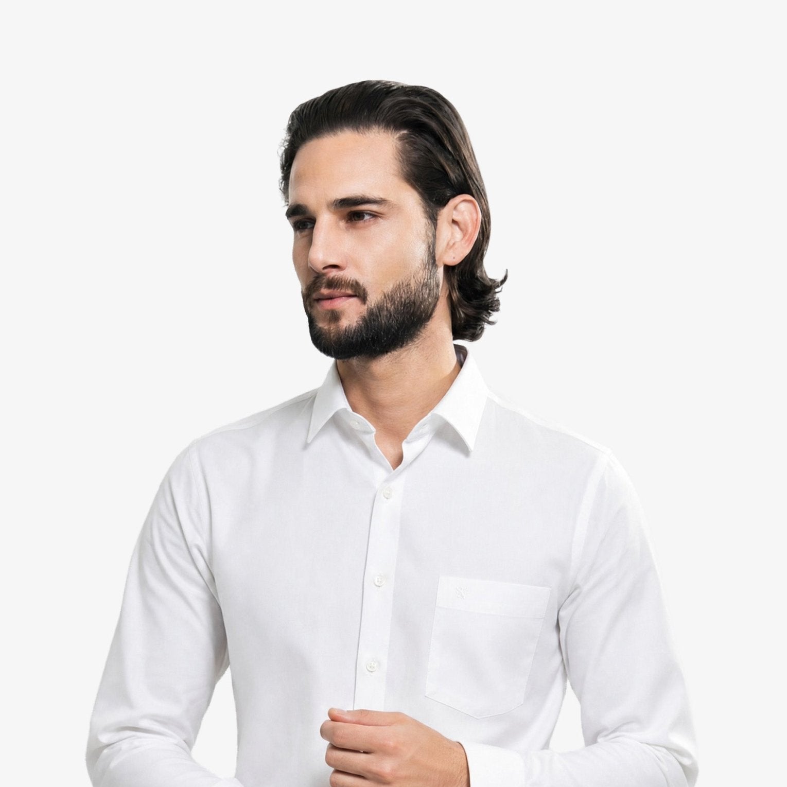 Manchester Camisa de Vestir Slim Fit Puños Convertibles - Mezcla de algodón color blanco para hombre