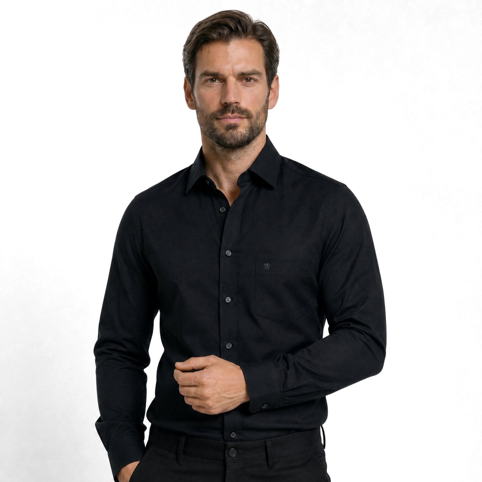 Manchester Camisa de Vestir Slim Fit Puños Convertibles - Mezcla de algodón color blanco para hombre