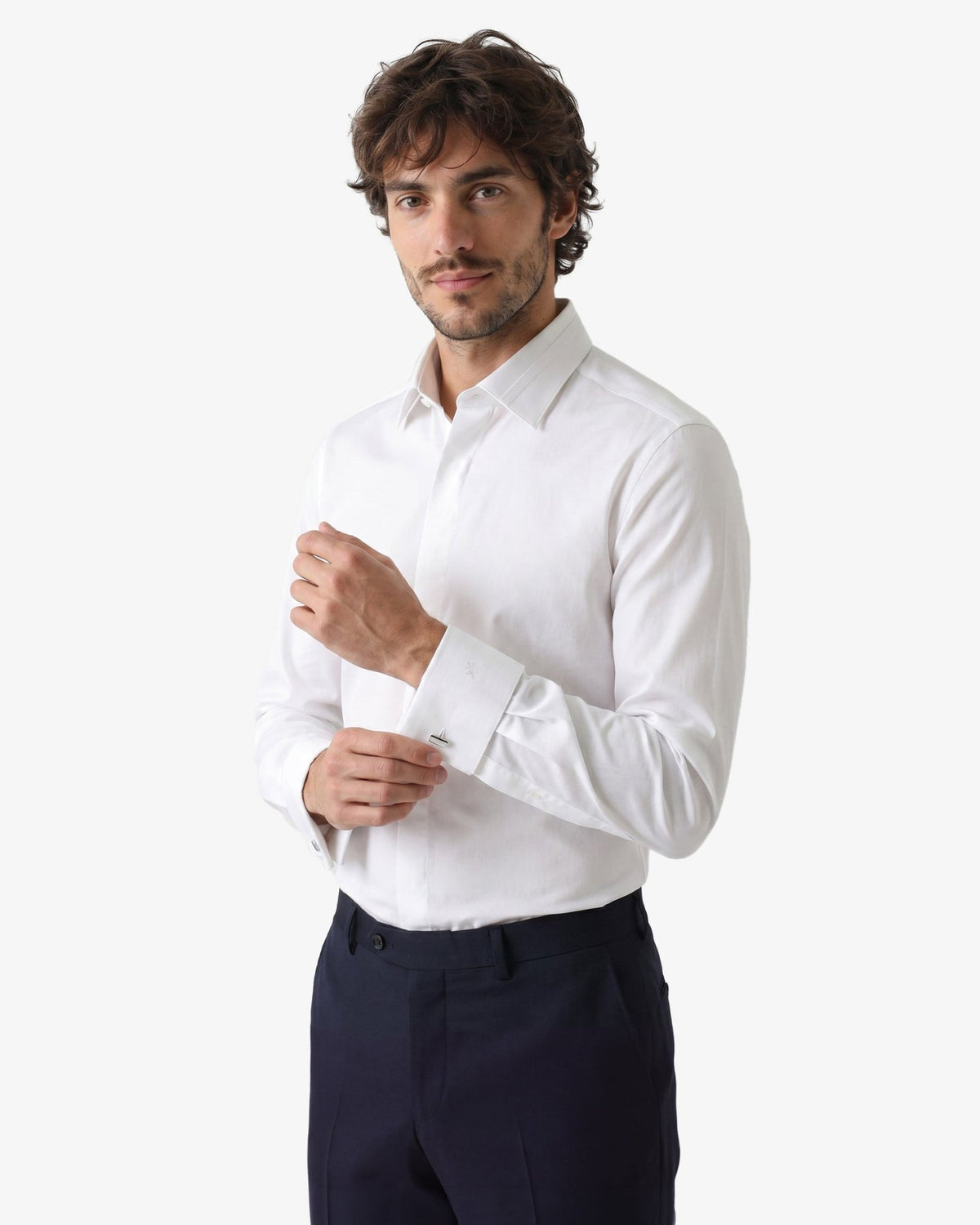 Manchester Camisa Etiqueta 100% Algodón Puño Francés Tapeta Oculta Slim Fit - Manchester