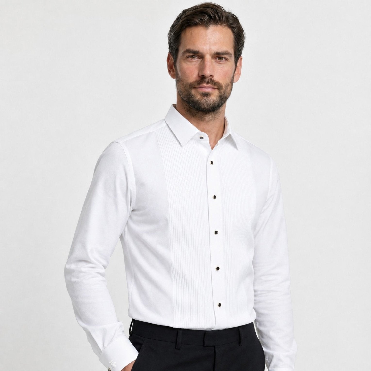 Manchester Camisa Etiqueta Slim Fit Cuello Ajustable Algodón y Poliéster color blanco para hombre