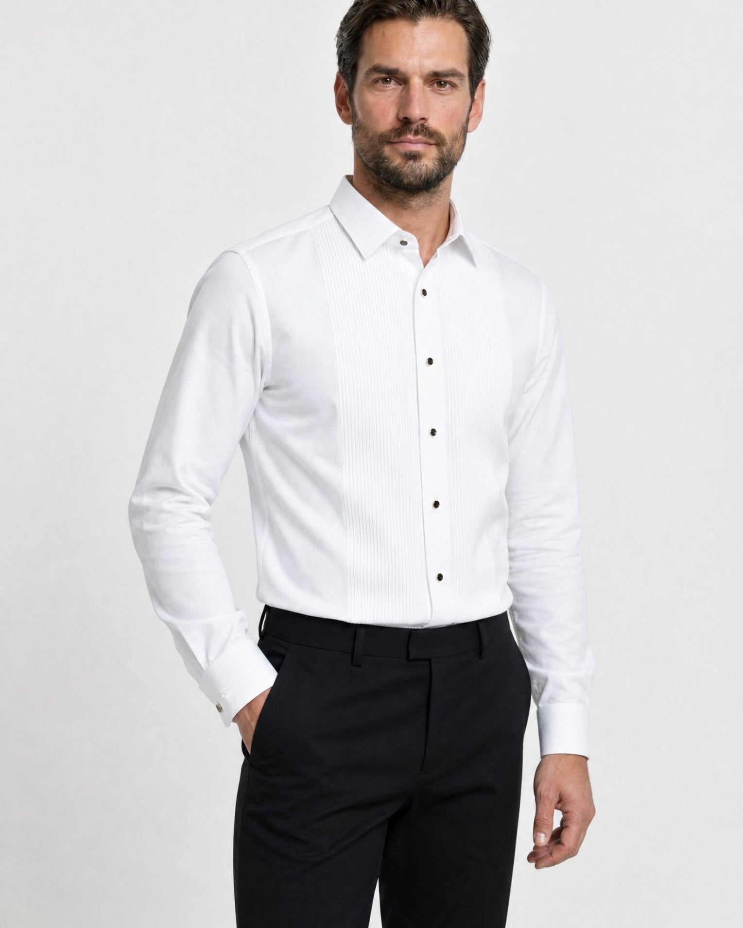 Manchester Camisa Etiqueta Slim Fit Cuello Ajustable Algodón y Poliéster color blanco para hombre