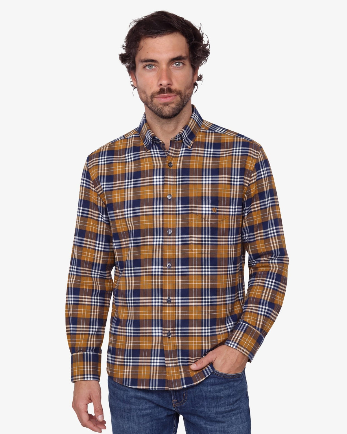 Manchester Camisa Franela Button Down 100% Algodón Cuadros - Manchester