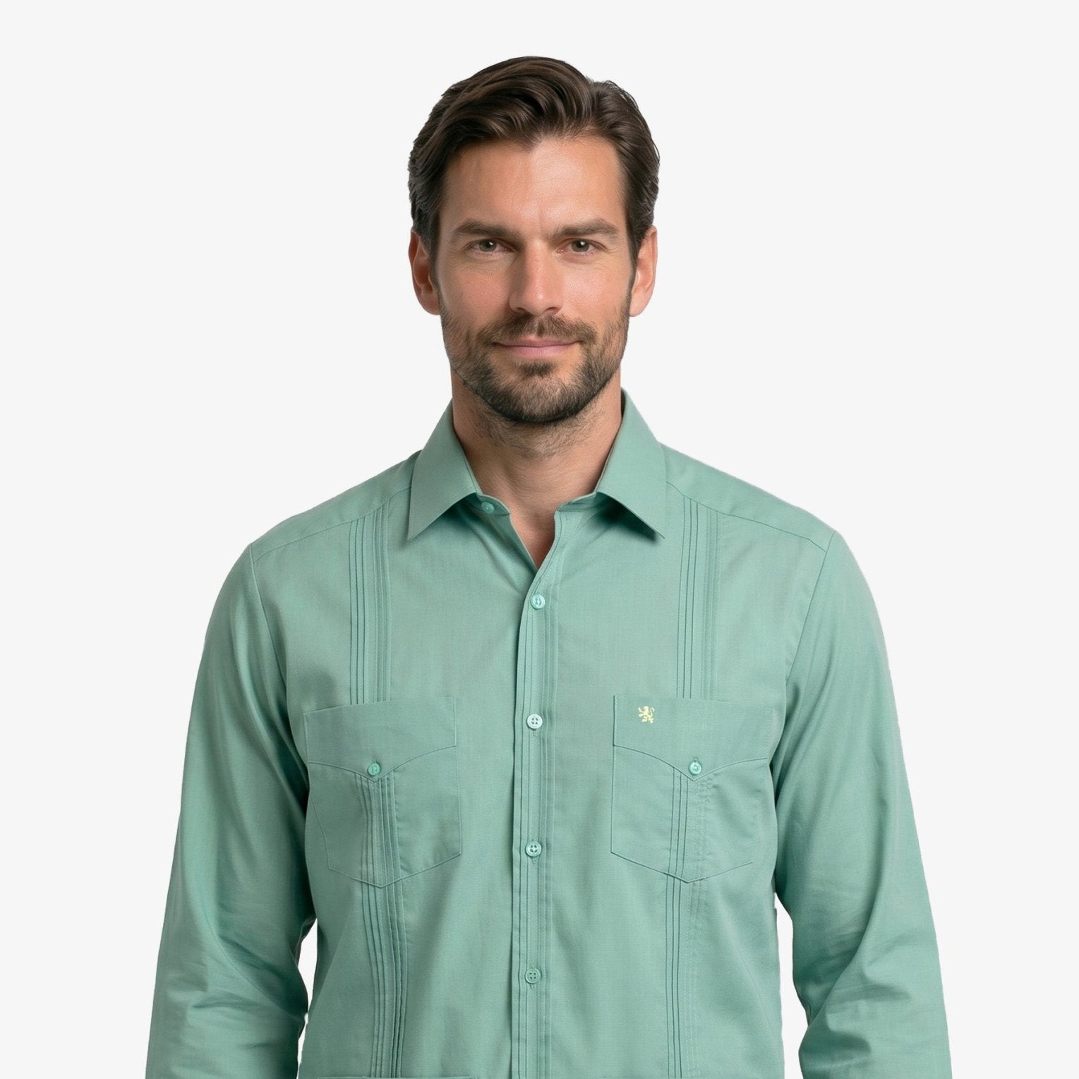 Manchester Camisa Guayabera 100% Algodón - Manga Larga color verde para hombre