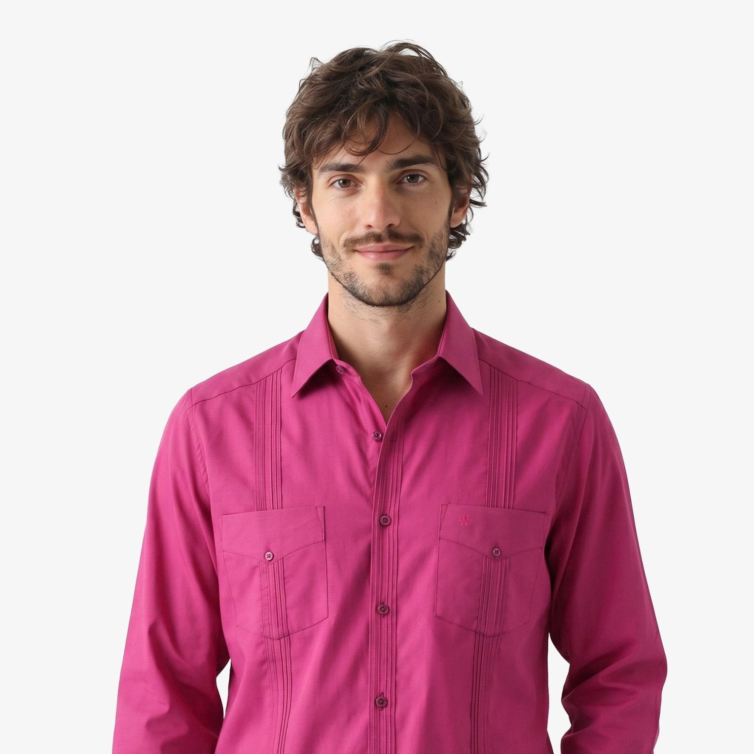 Manchester Camisa Guayabera 100% Algodón - Manga Larga color uva para hombre
