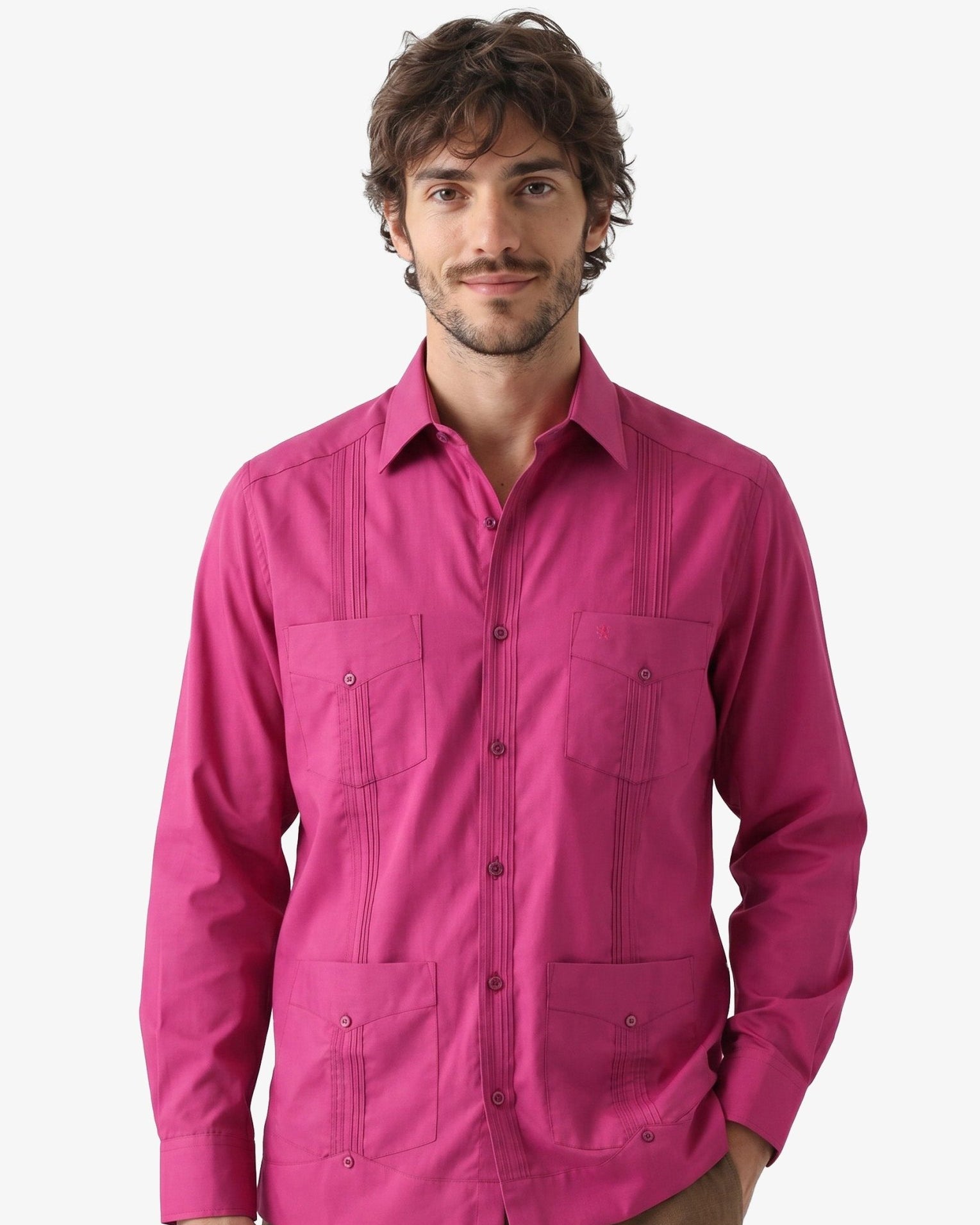 Manchester Camisa Guayabera 100% Algodón - Manga Larga color uva para hombre