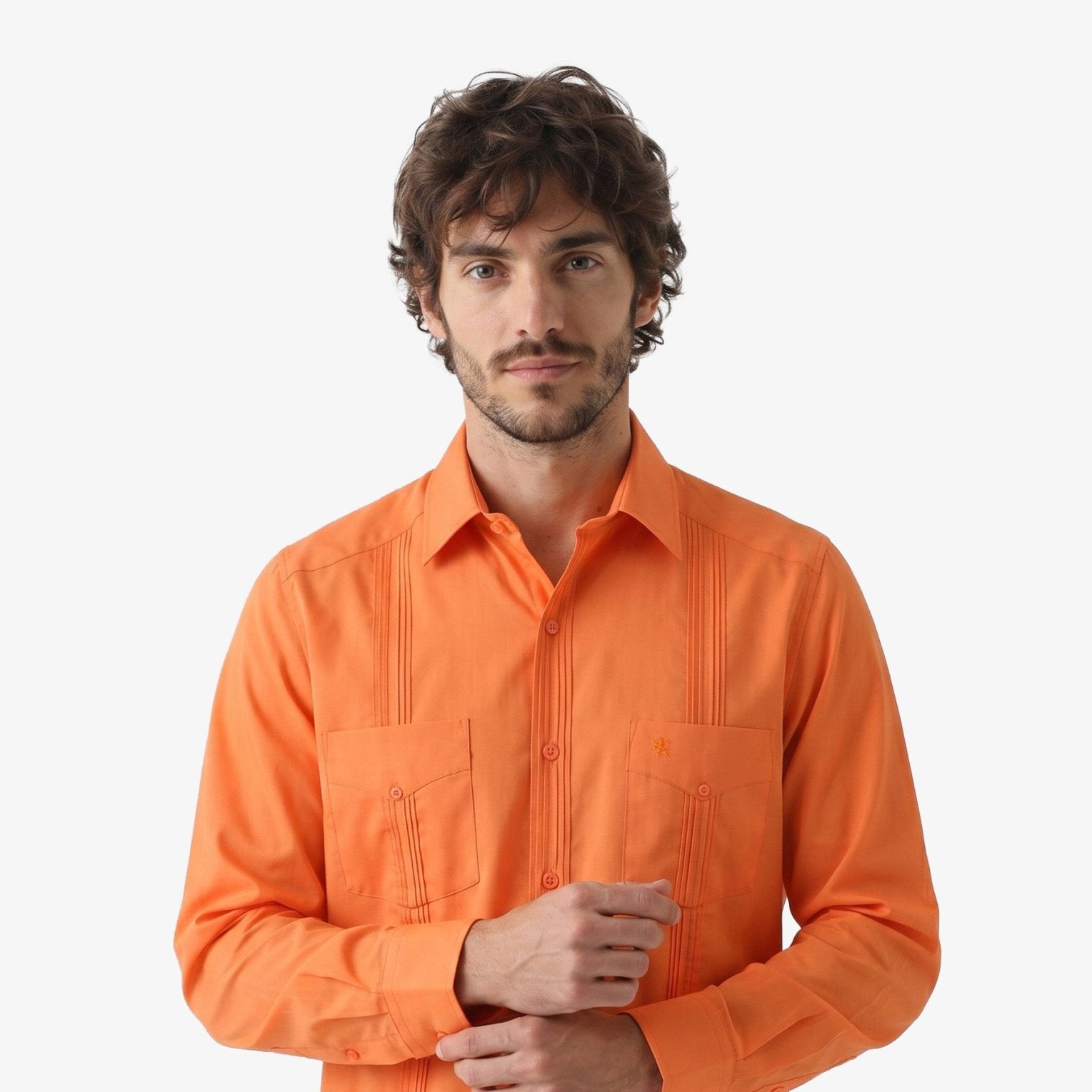 Manchester Camisa Guayabera 100% Algodón - Manga Larga color naranja para hombre