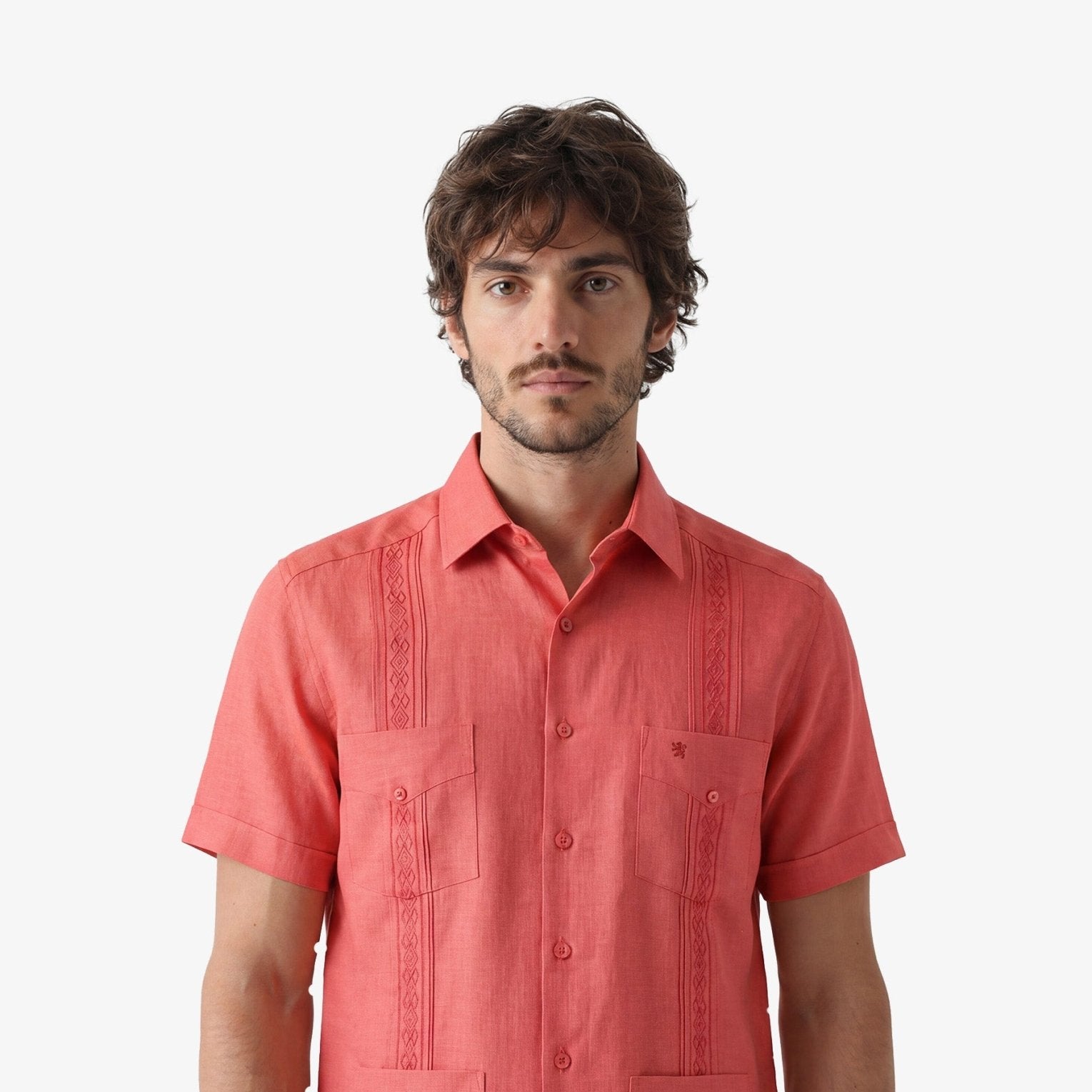 Manchester Camisa Guayabera Slim Fit Poliéster y Algodón Manga Corta color rojo para hombre