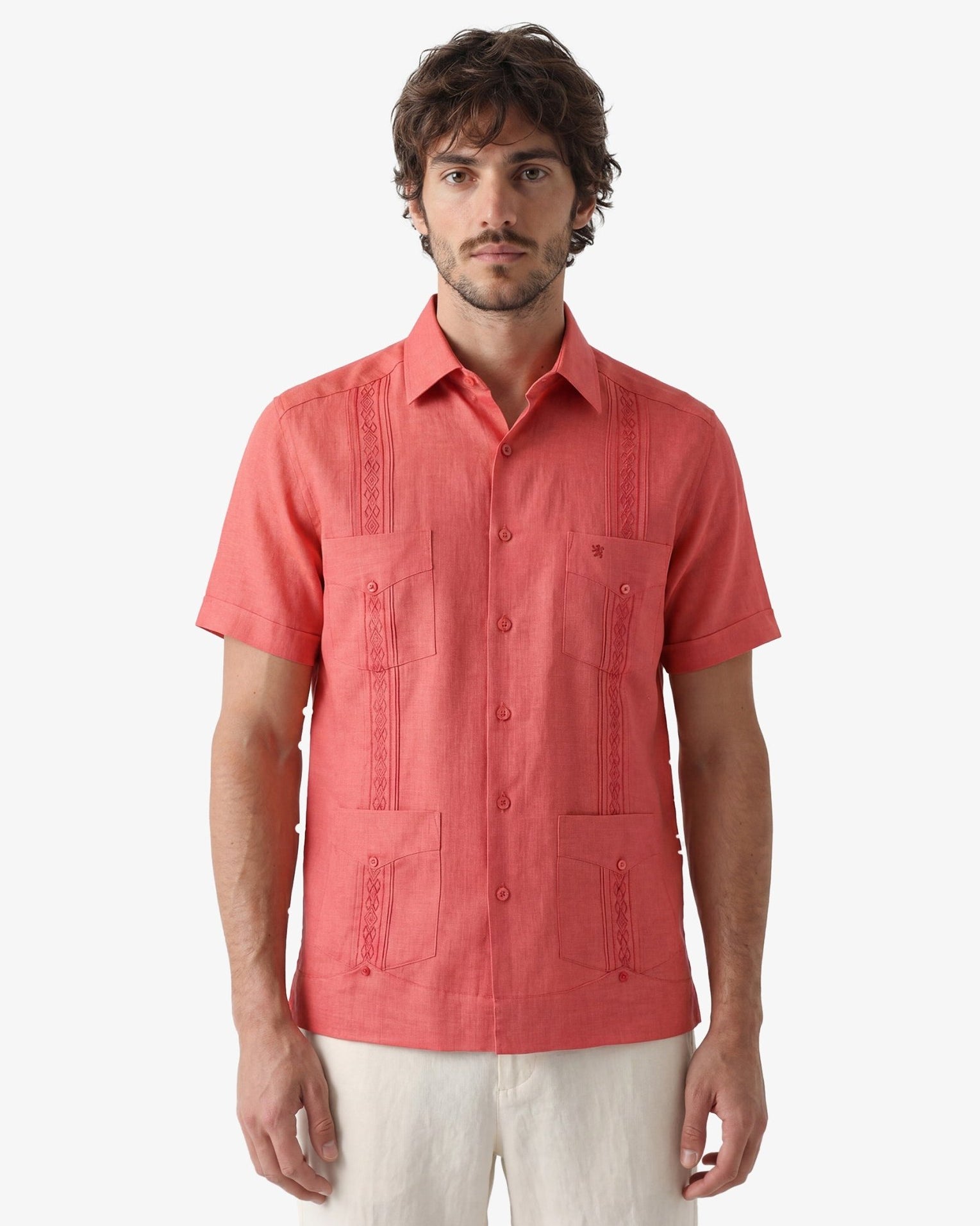 Manchester Camisa Guayabera Slim Fit Poliéster y Algodón Manga Corta - Manchester
