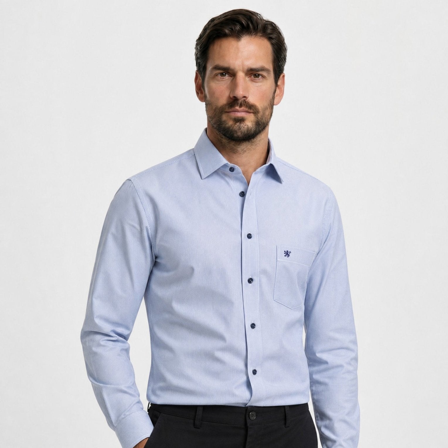 Manchester Camisa Regular Fit en Algodón-Poliéster color azul para hombre