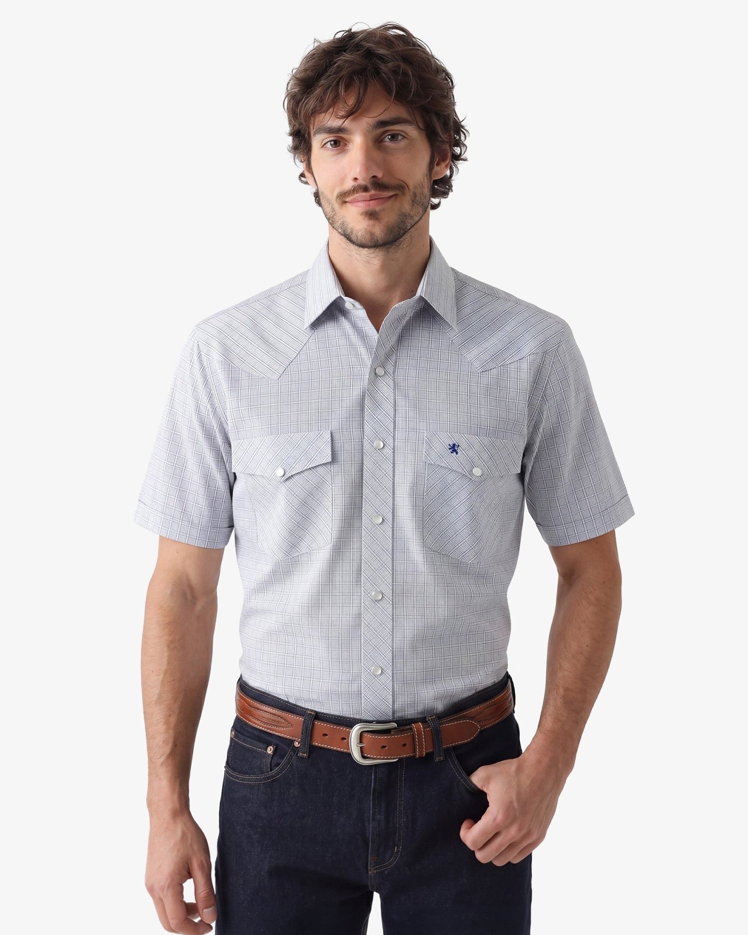Manchester Camisa Vaquera de Manga Corta con Canesú y Bolsillos de Solapa - Manchester