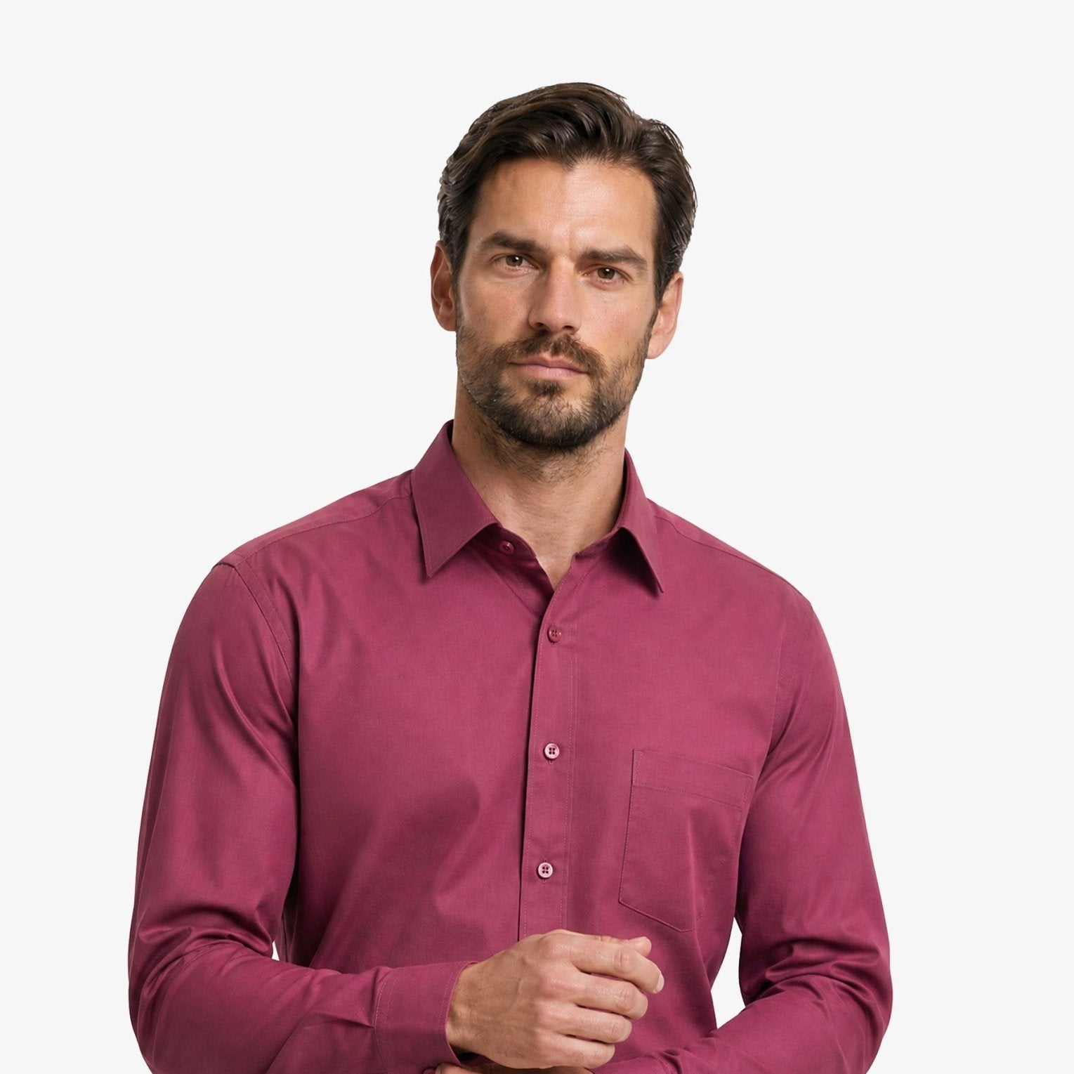 Manchester Camisa Vestir Algodón-Poliéster - Manga Larga color cereza para hombre