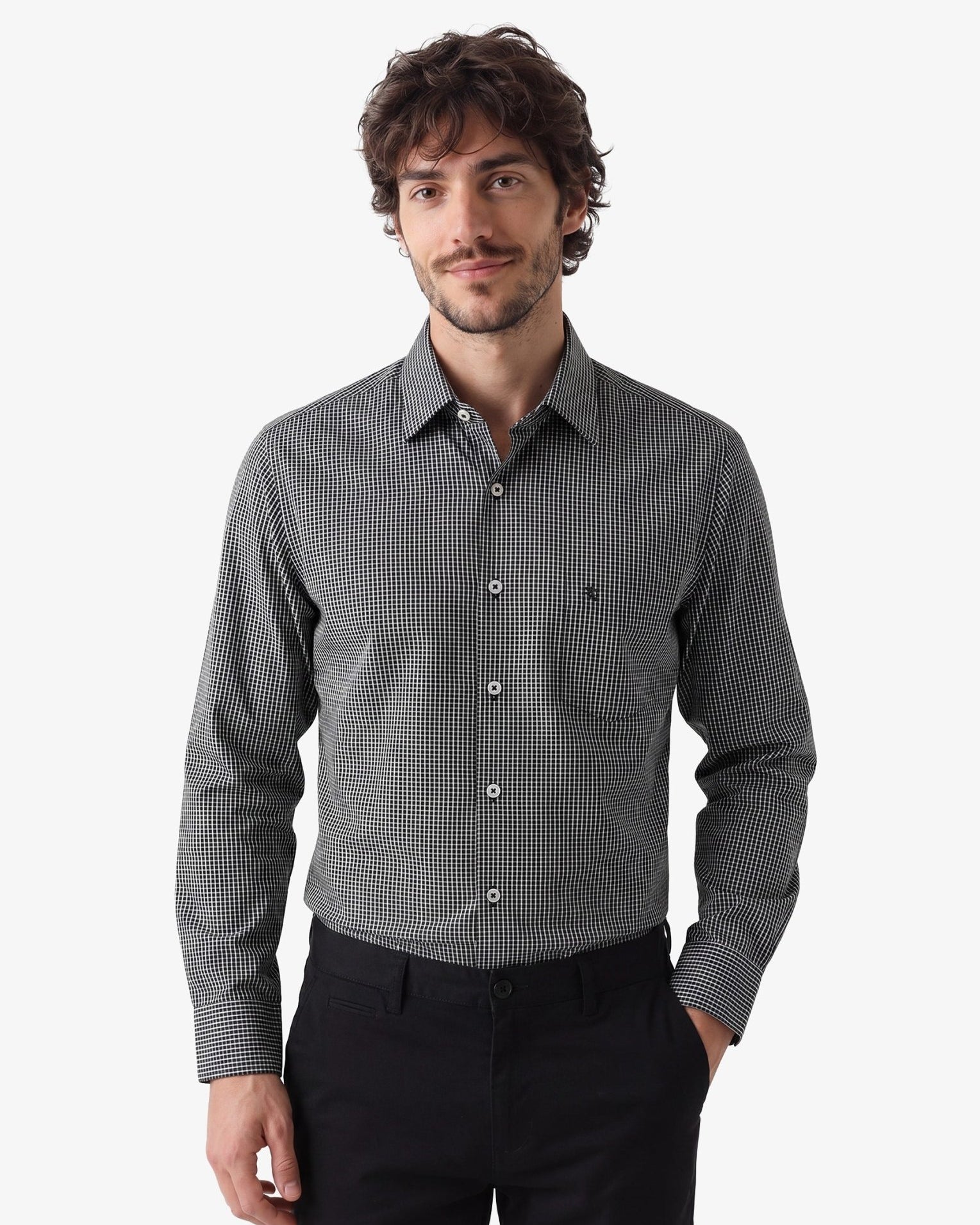 Manchester Camisa Vestir Cuadros Un Bolsillo - Manchester