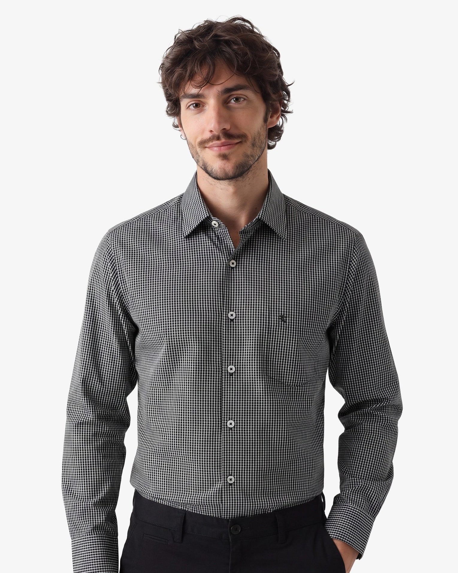 Manchester Camisa Vestir Cuadros Un Bolsillo - Manchester