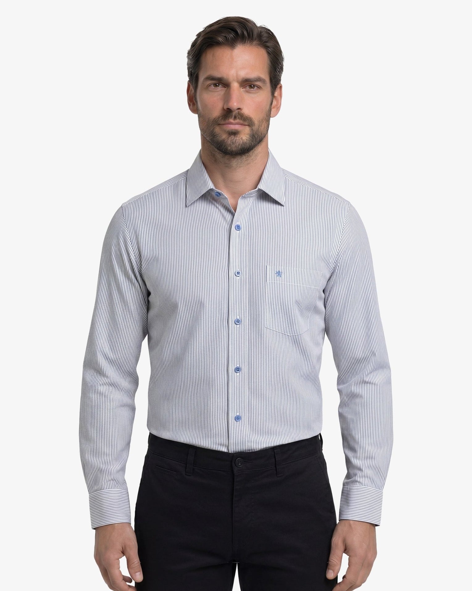 Manchester Camisa Vestir Raya Vertical Fina Un Bolsillo - Manchester