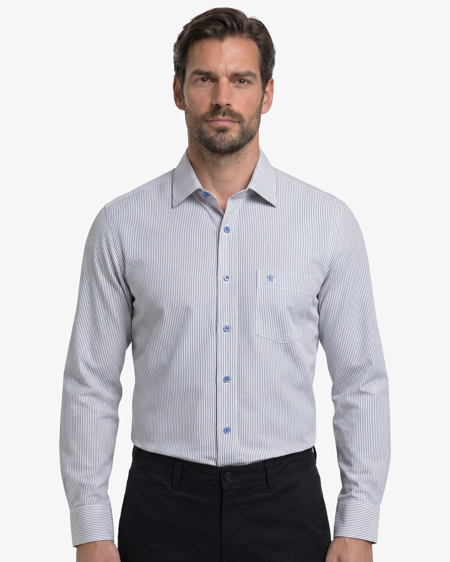 Manchester Camisa Vestir Raya Vertical Fina Un Bolsillo - Manchester