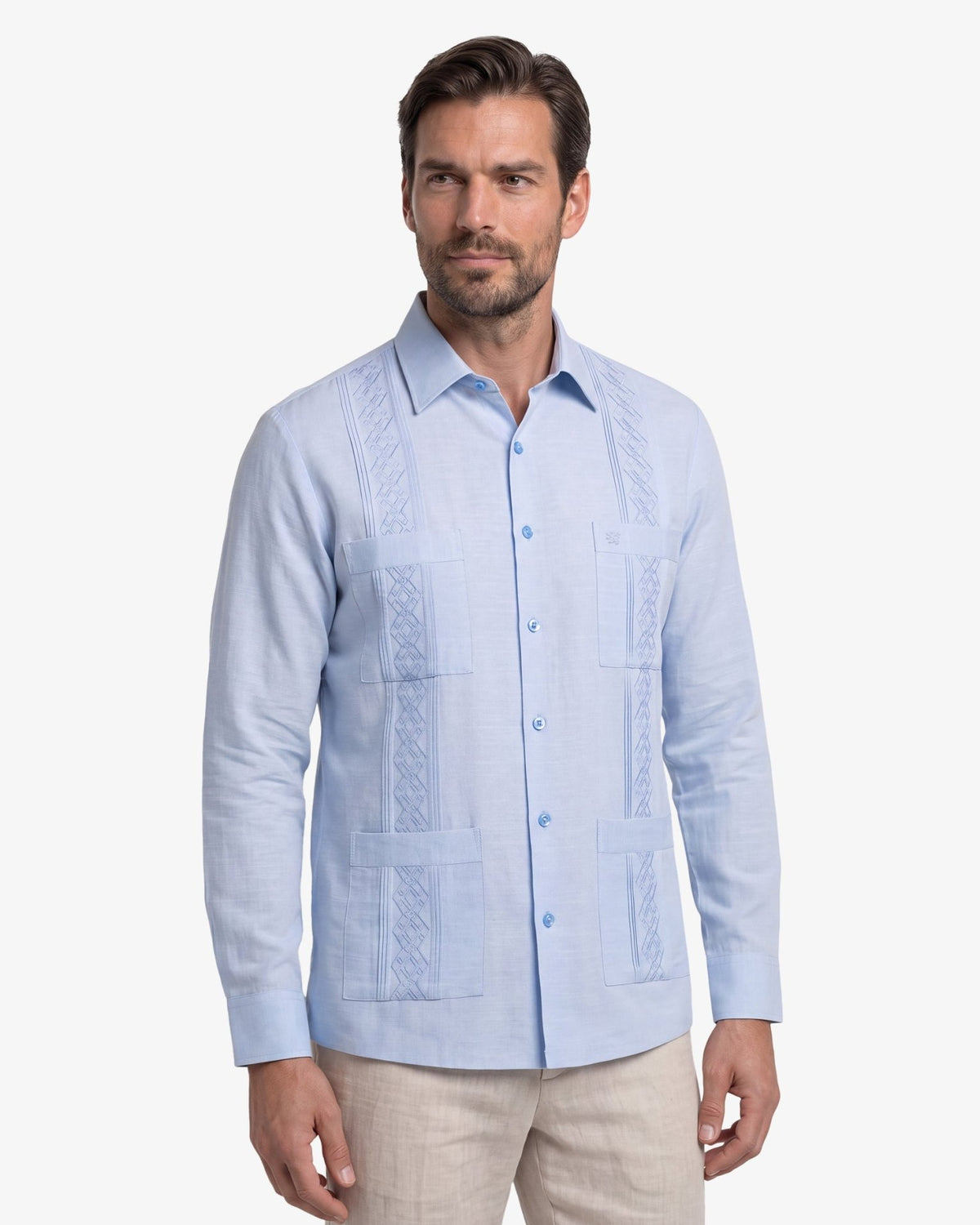Manchester Guayabera Alforzas Artesanales y Bordado en Relieve - Manchester