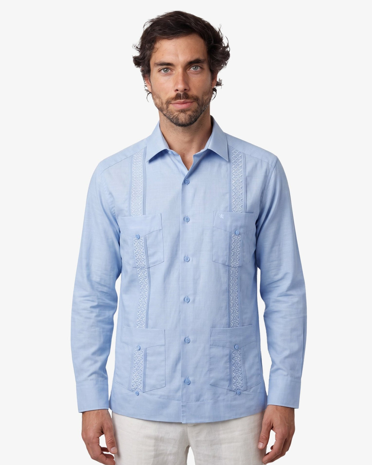 Manchester Guayabera Bordado Artesanal Geométrico Slim Fit - Manchester
