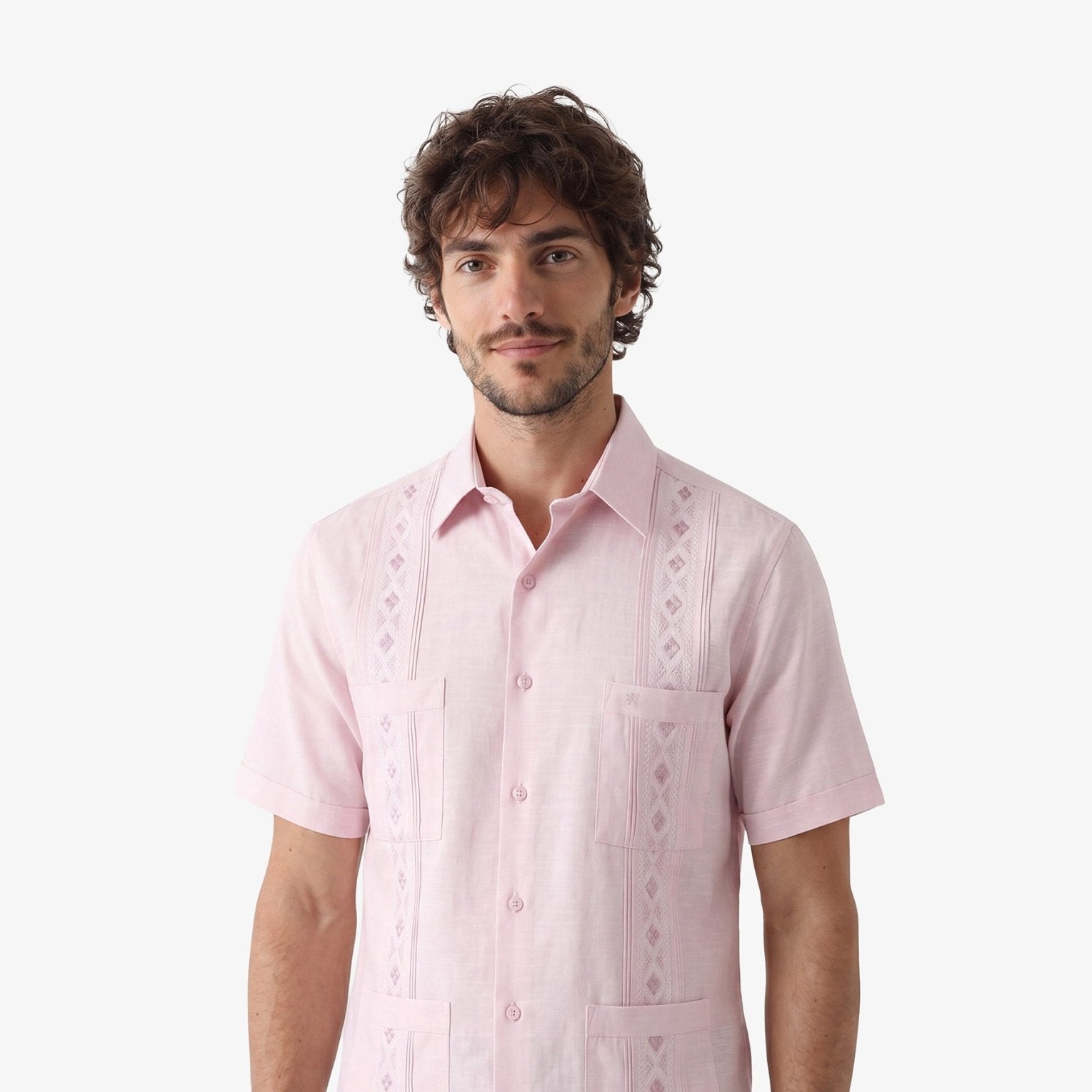 Manchester Guayabera Bordado Geométrico y Alforzas Finas - Manga Corta - Manchester