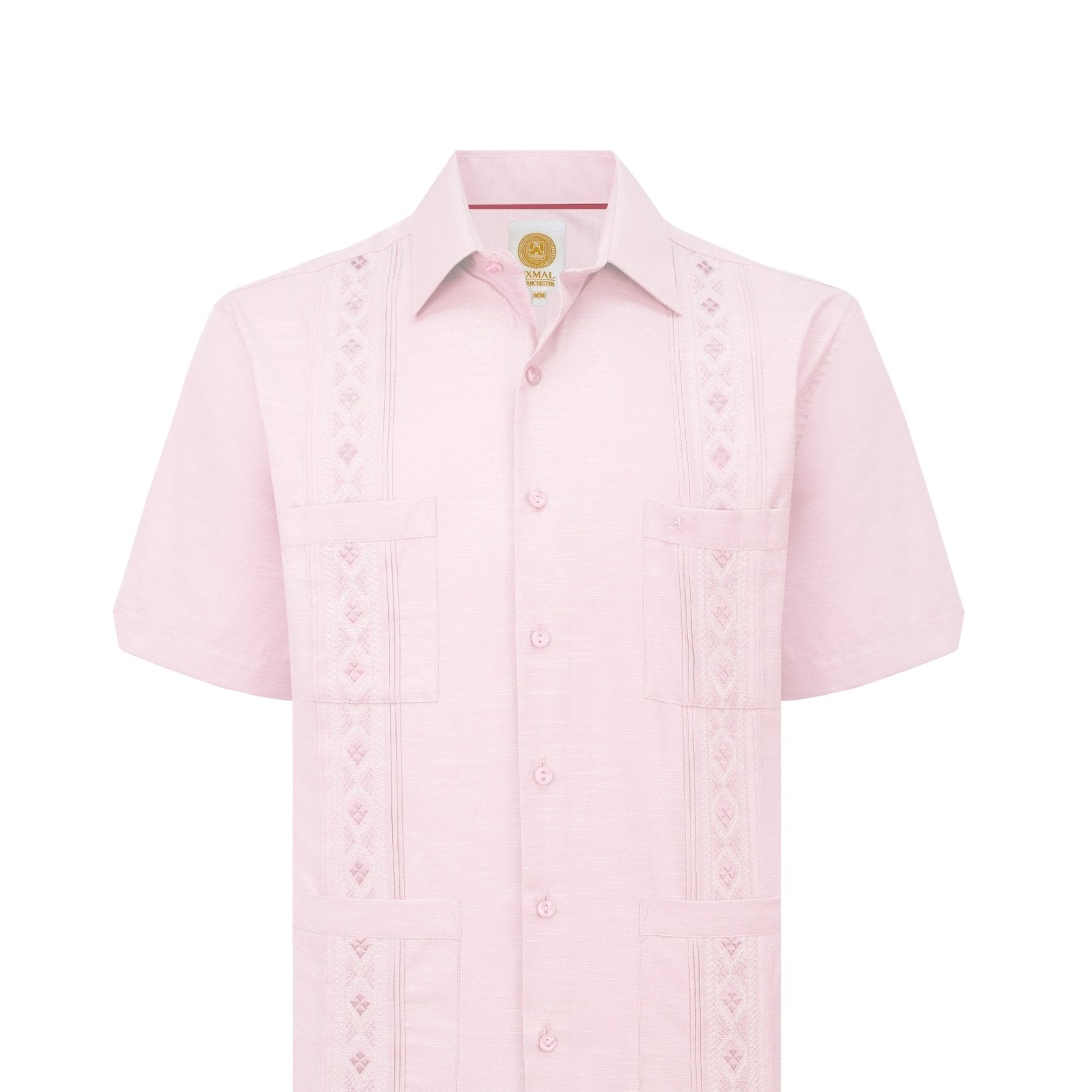 Manchester Guayabera Bordado Geométrico y Alforzas Finas - Manga Corta - Manchester