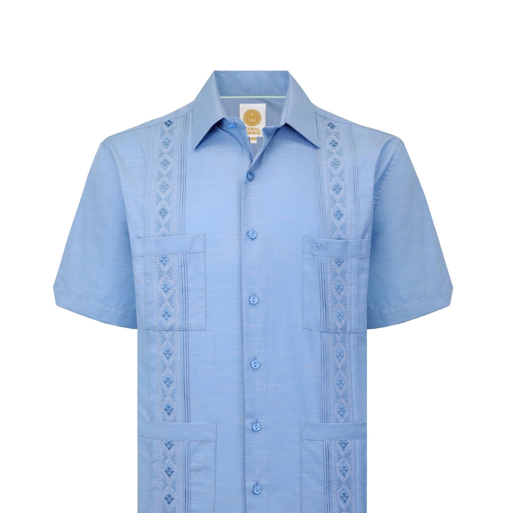 Manchester Guayabera Bordado Geométrico y Alforzas Finas - Manga Corta - Manchester