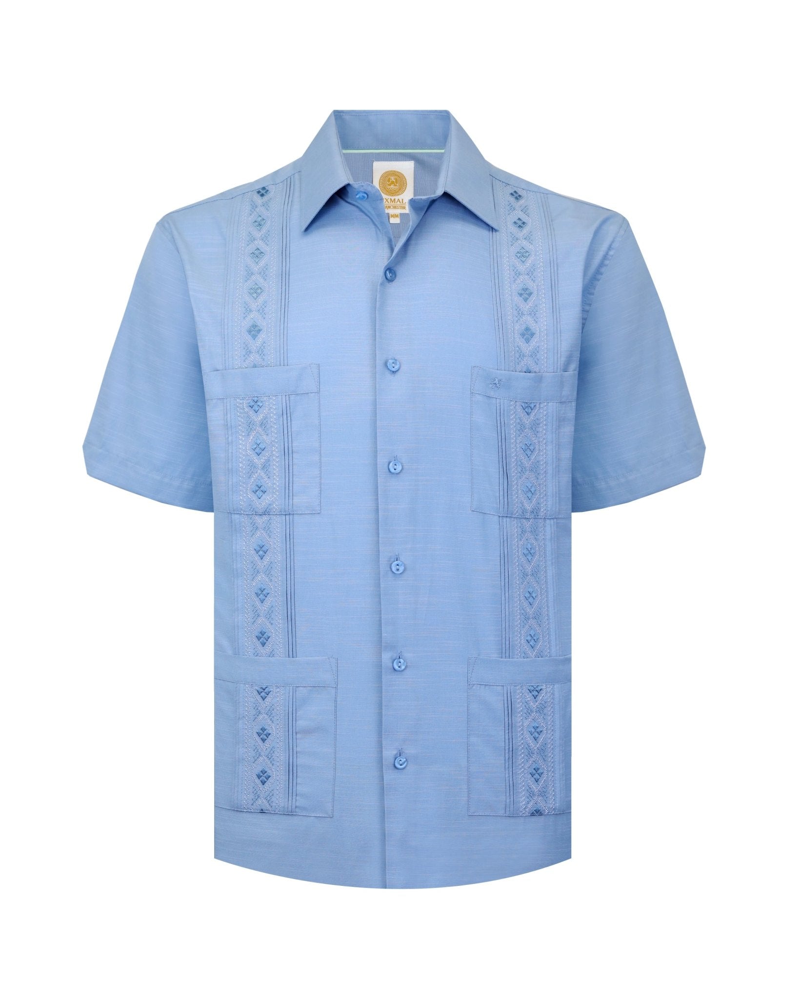 Manchester Guayabera Bordado Geométrico y Alforzas Finas - Manga Corta - Manchester