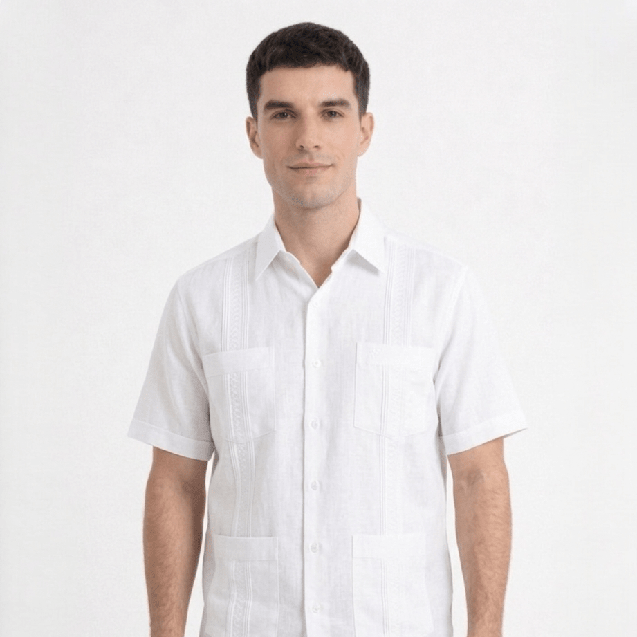Manchester Guayabera Corta con Bordado de Circulos Cuatro Bolsas - Manchester