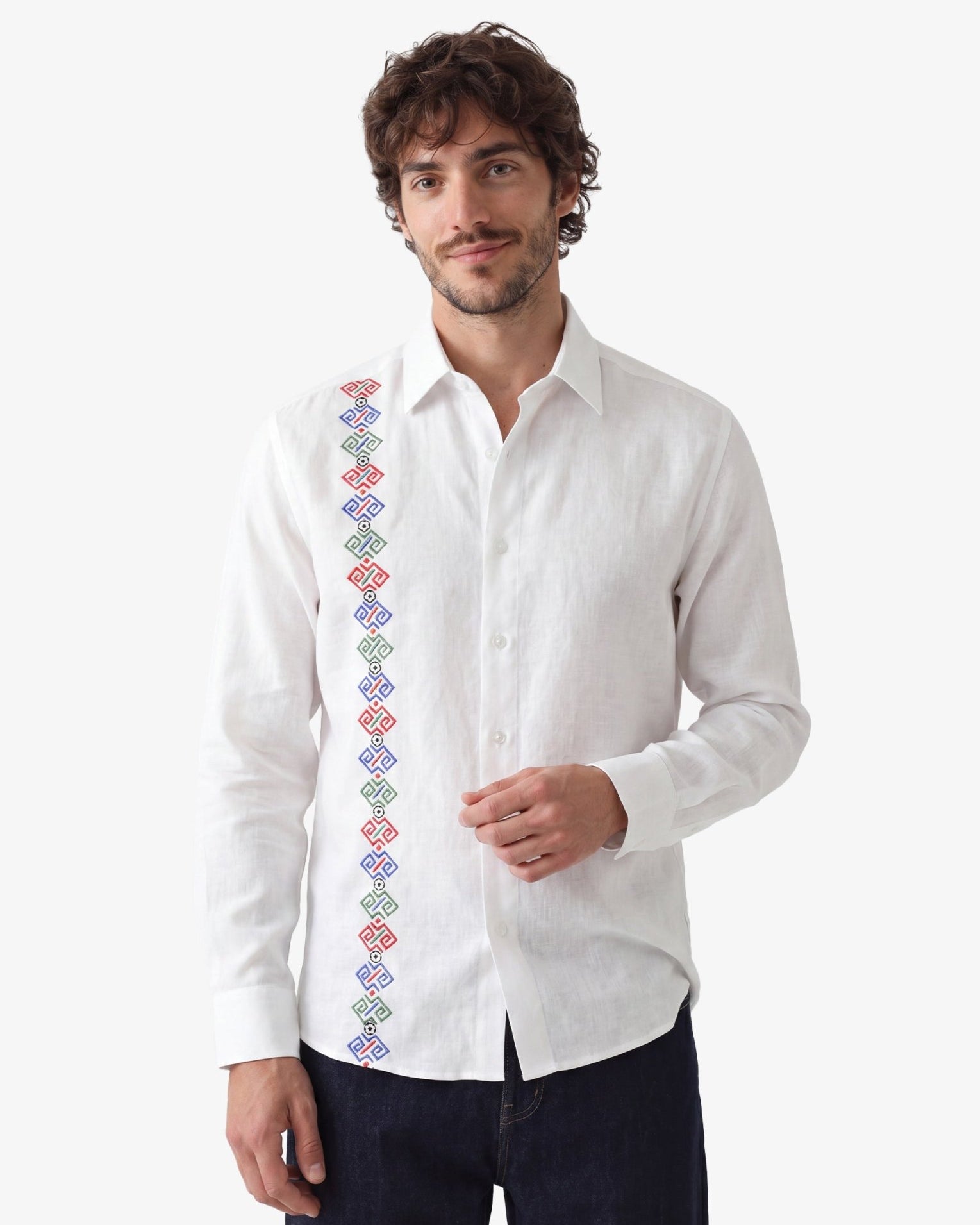 Manchester Guayabera de Lino Edición Especial Mundial 2026 – Sin Bolsas Manga Larga - Manchester
