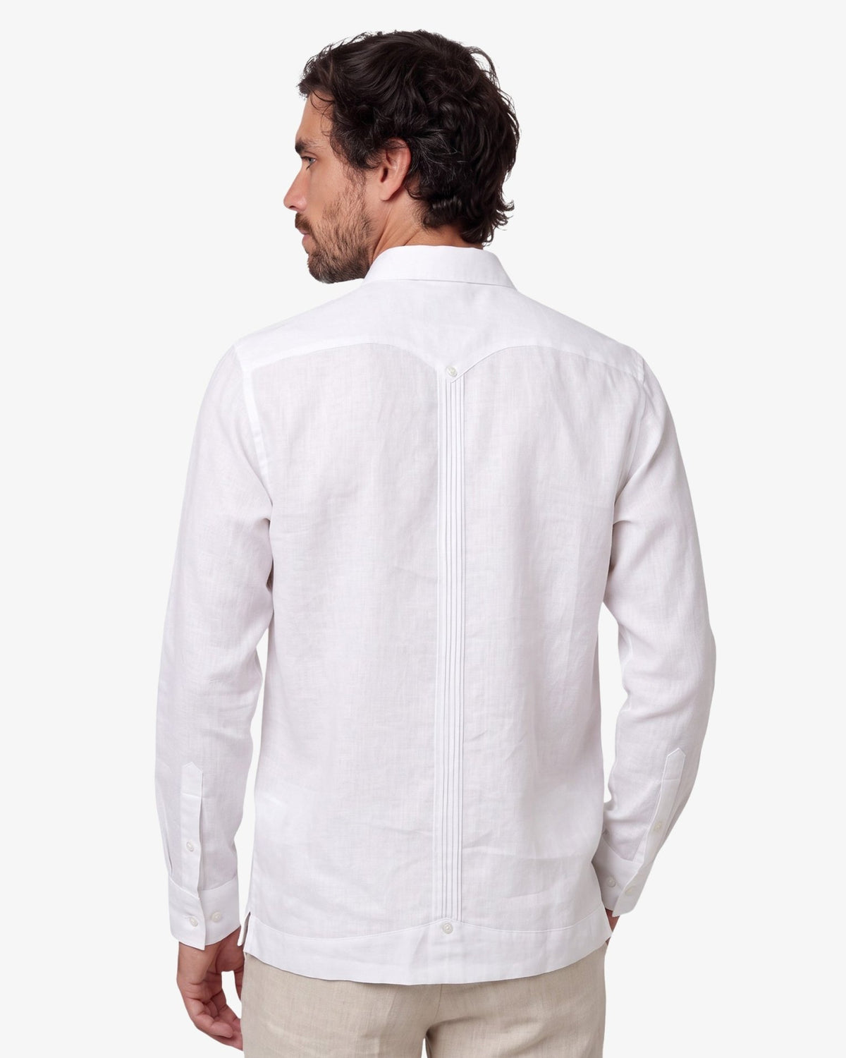 Manchester Guayabera Lino Puro Puño Convertible Tradicional Cuatro Bolsas Esencial - Manchester