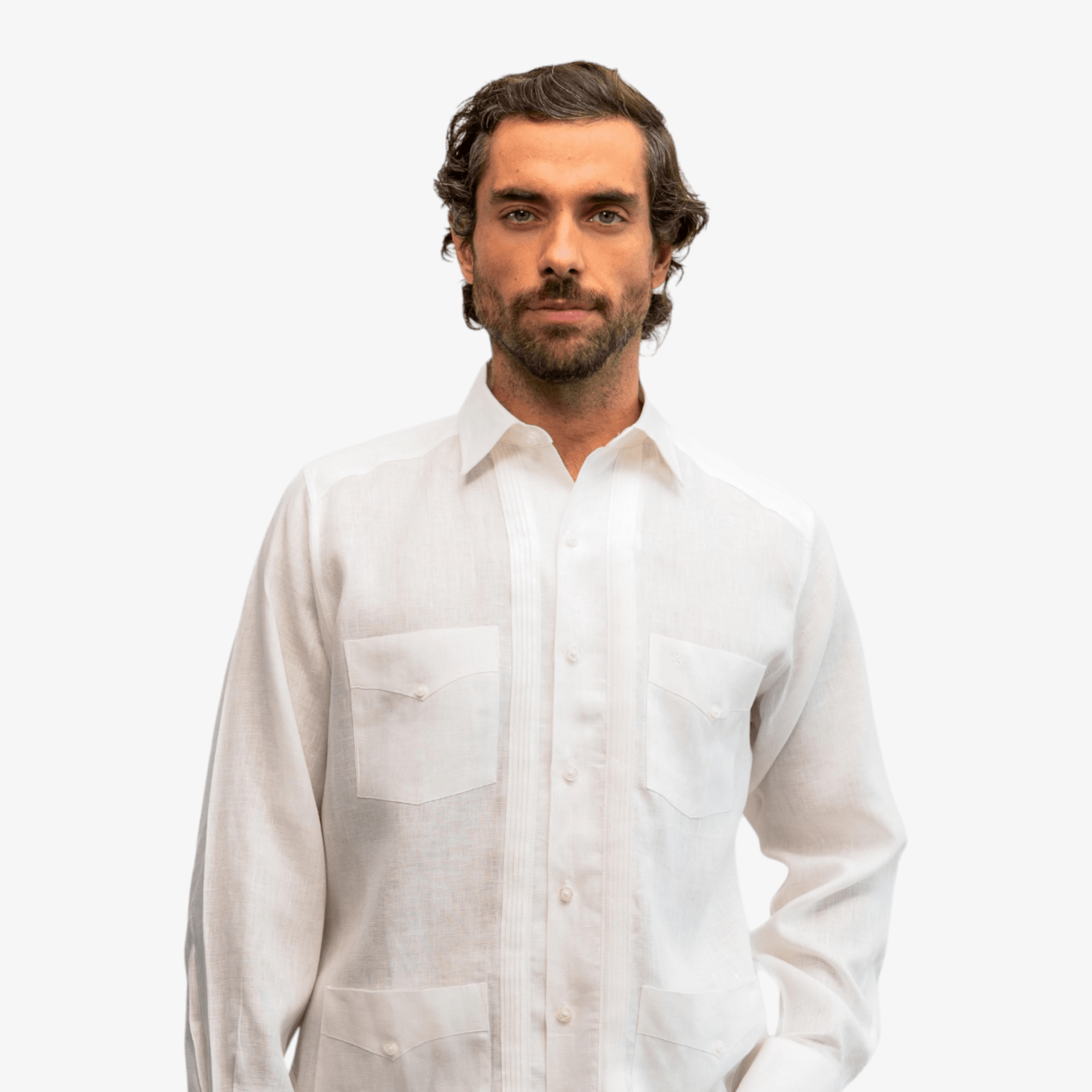 Manchester Guayabera Lisa con Puño Convertible de Lino - Manchester
