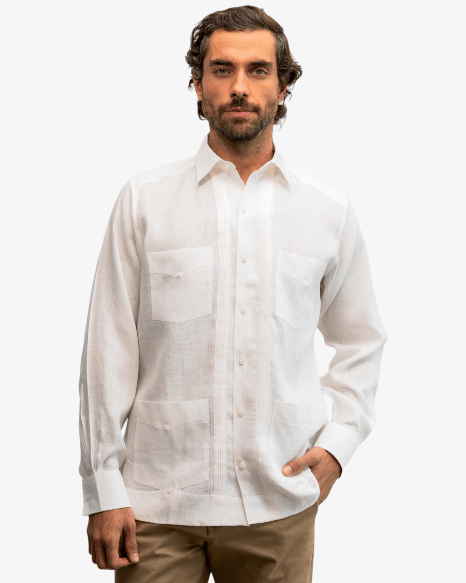 Manchester Guayabera Lisa con Puño Convertible de Lino - Manchester