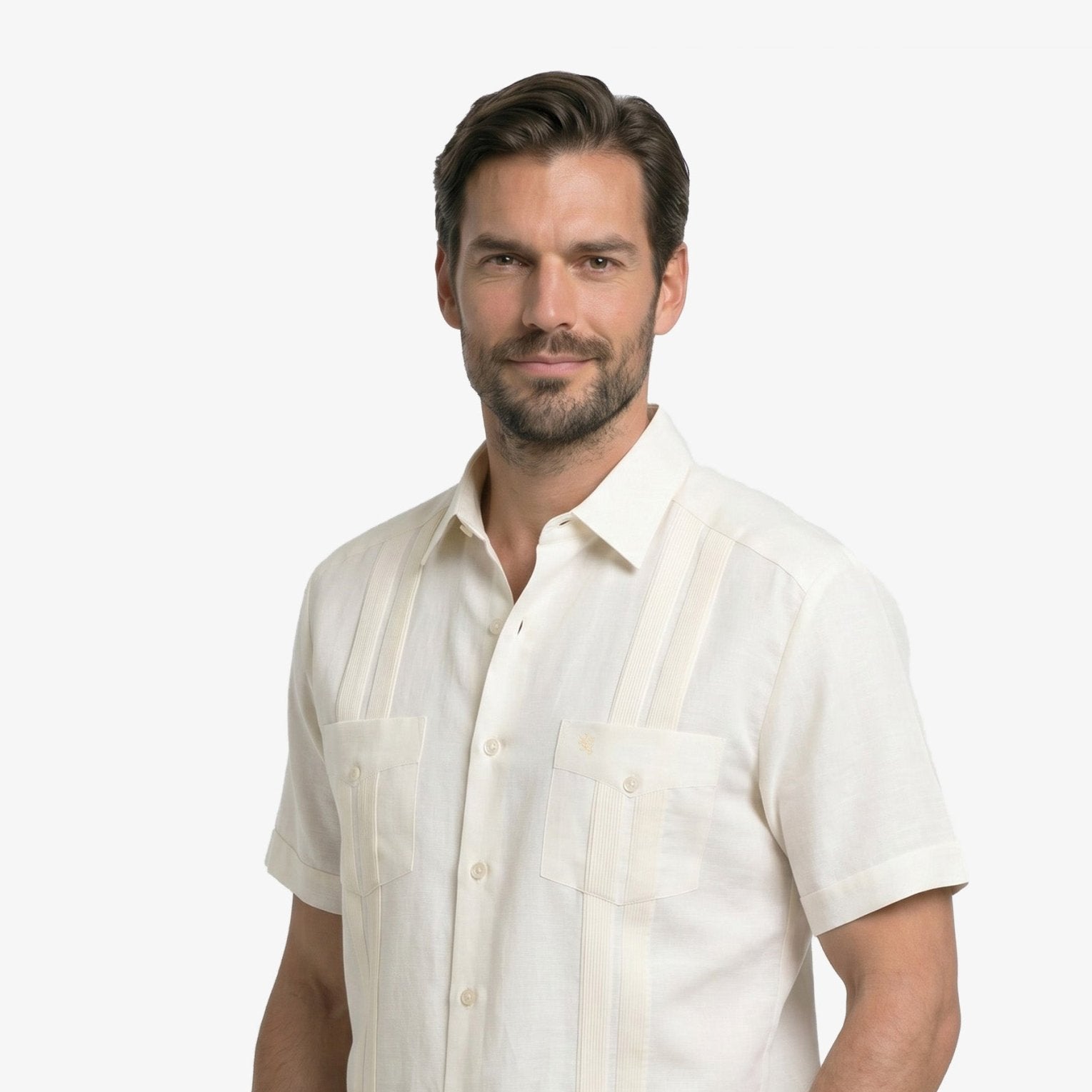 Manchester Guayabera Lisa Poliéster y Algodón color hueso para hombre