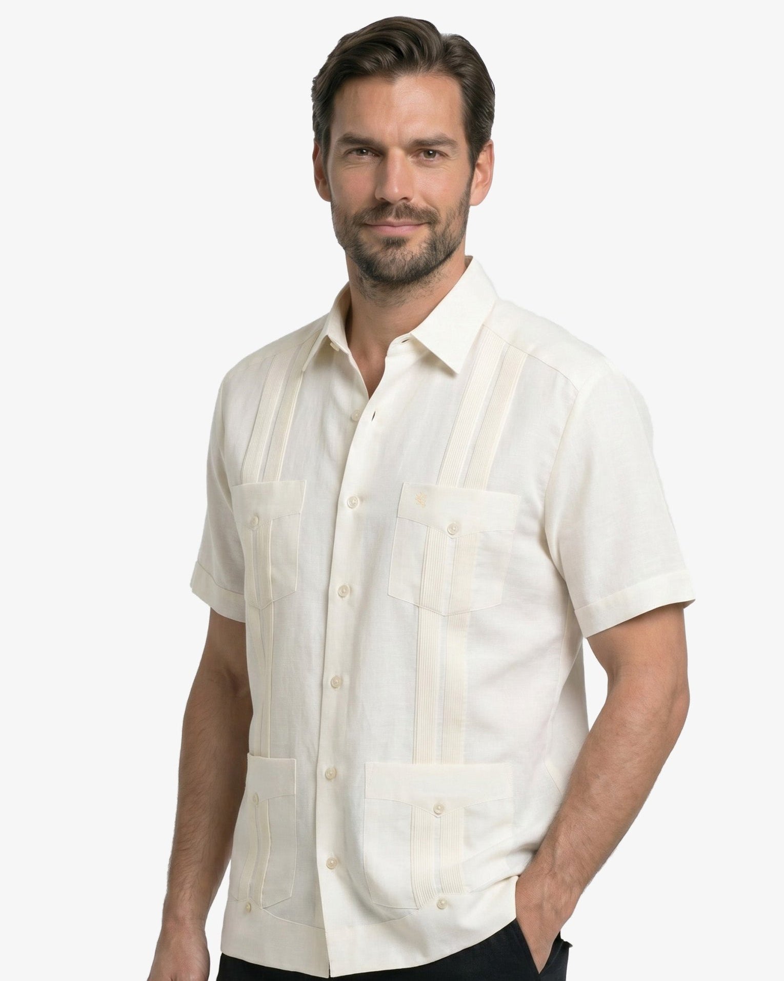 Manchester Guayabera Lisa Poliéster y Algodón color hueso para hombre