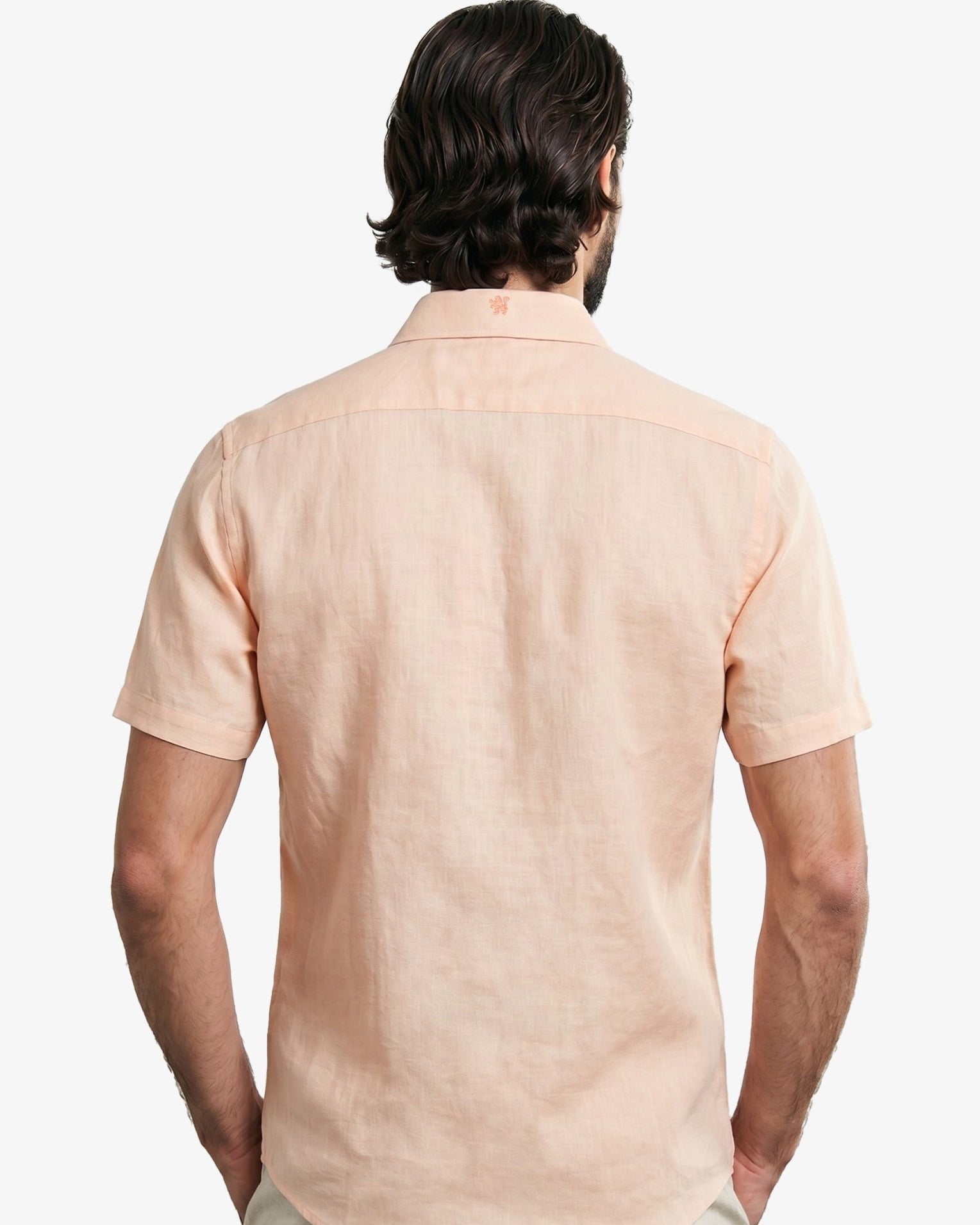 Manchester Guayabera Sin Bolsas Lino Bordado Artesanal - Manga Corta - Manchester