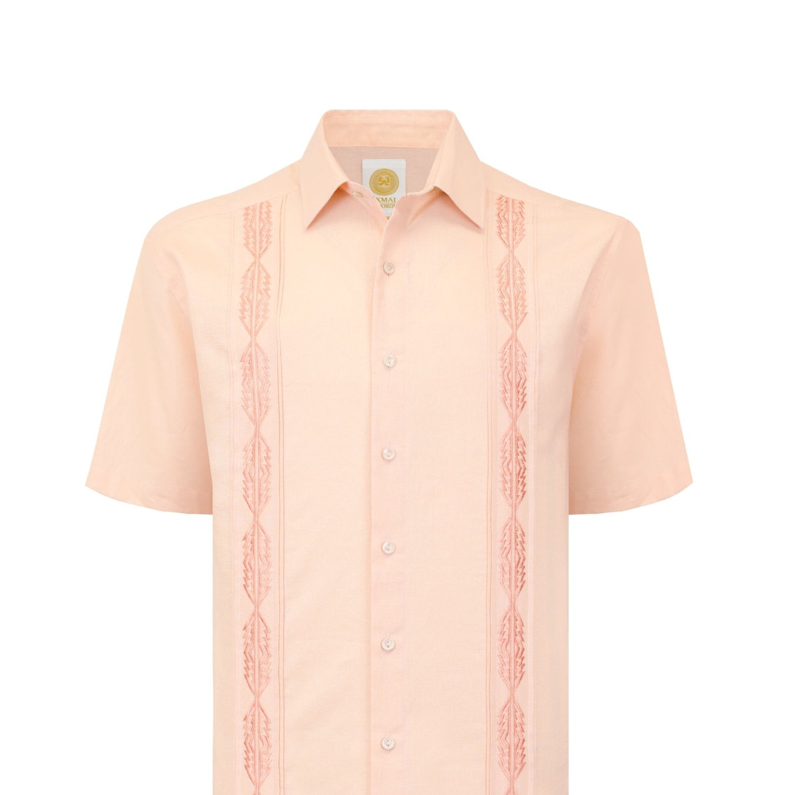 Manchester Guayabera Sin Bolsas Lino Bordado Artesanal - Manga Corta - Manchester
