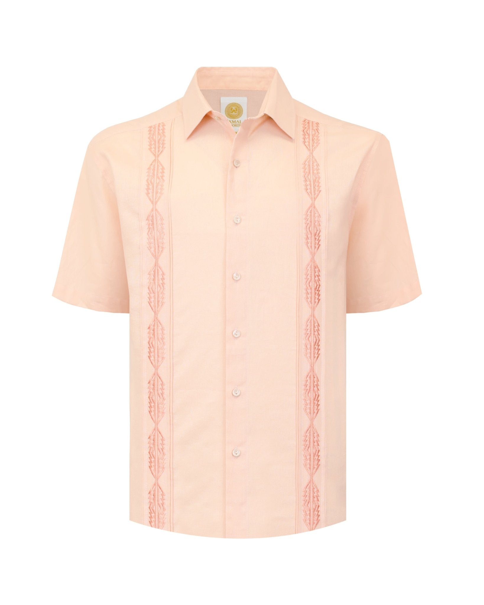 Manchester Guayabera Sin Bolsas Lino Bordado Artesanal - Manga Corta - Manchester