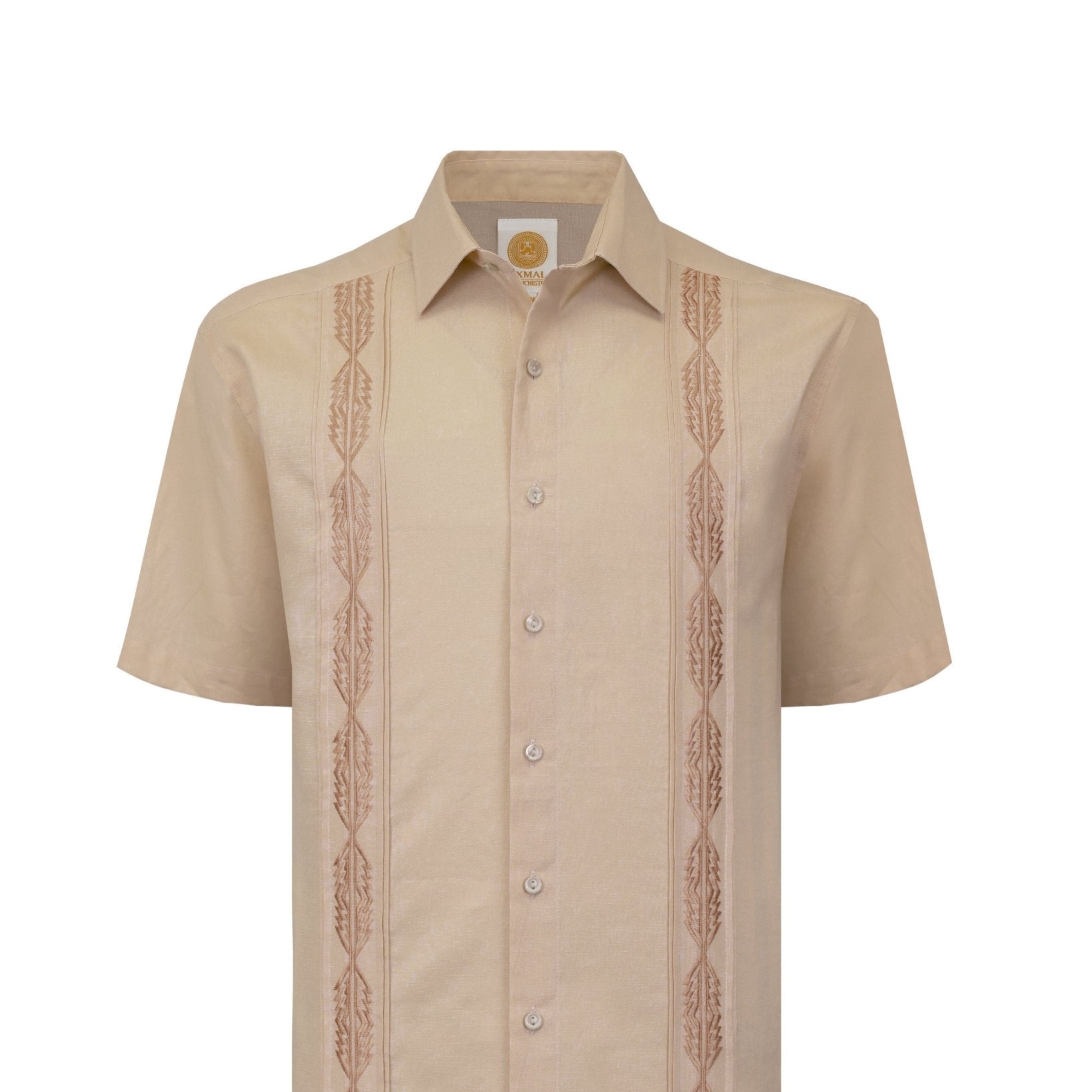 Manchester Guayabera Sin Bolsas Lino Bordado Artesanal - Manga Corta - Manchester