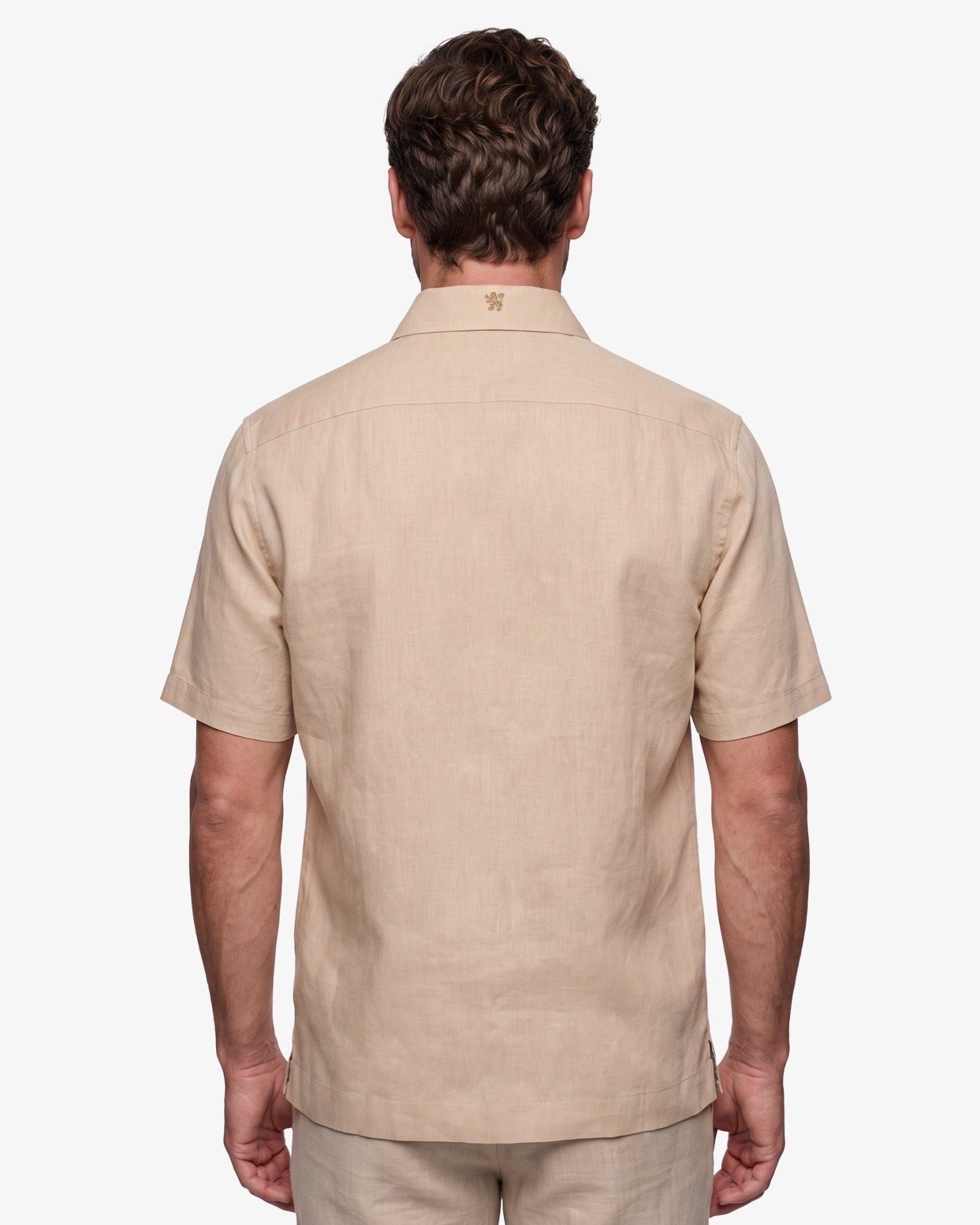 Manchester Guayabera Sin Bolsas Lino Bordado Artesanal - Manga Corta - Manchester