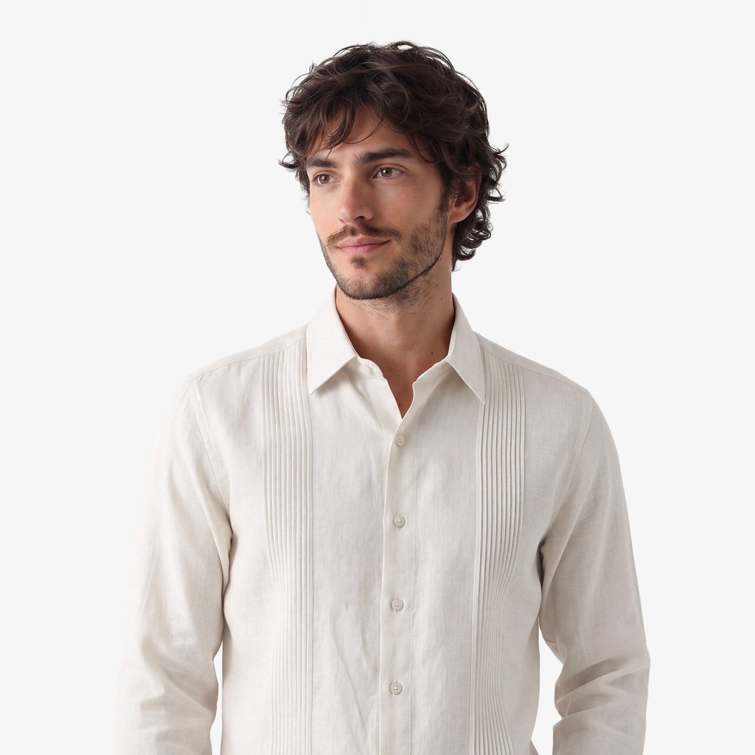 Manchester Guayabera sin Bolsas Slim Fit con Puño Convertible de Lino - Manchester