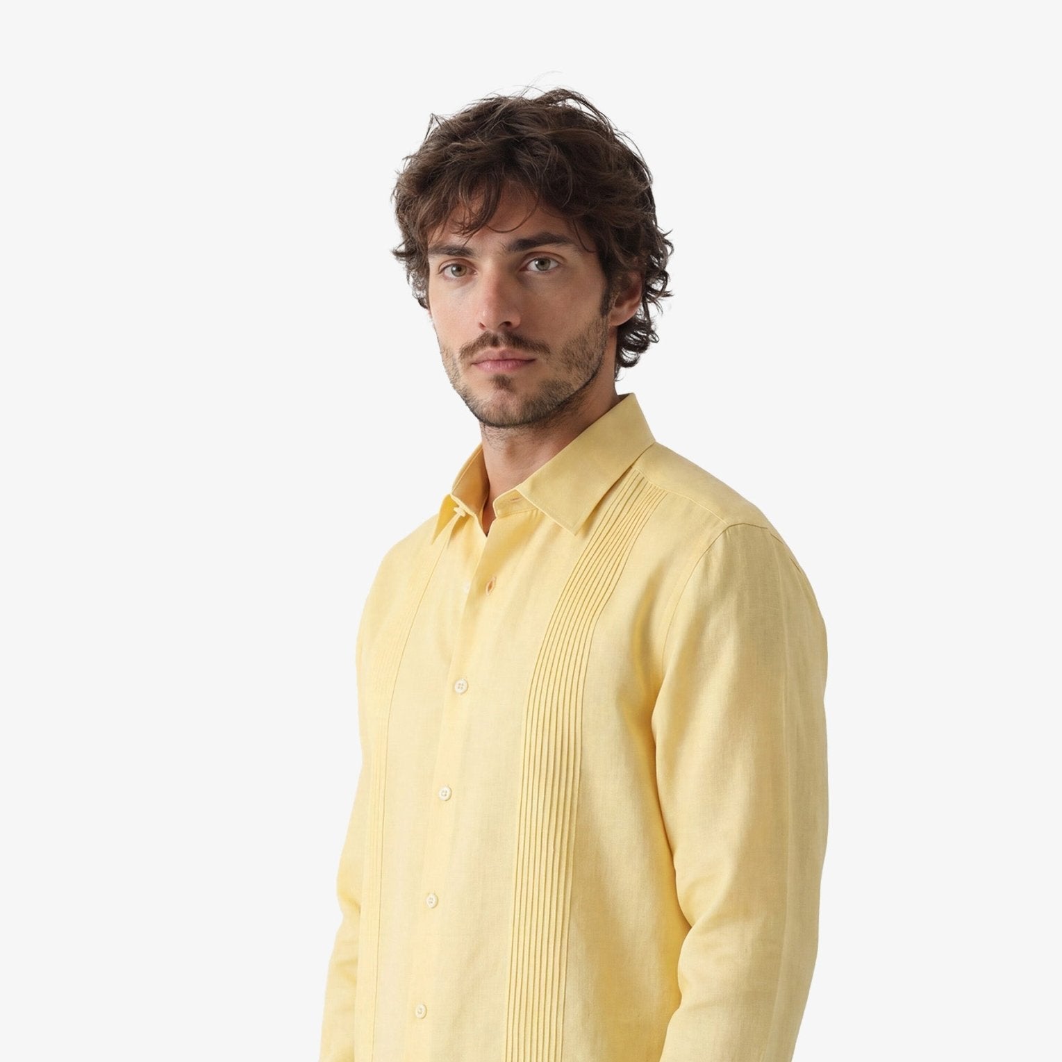 Manchester Guayabera sin Bolsas Slim Fit con Puño Convertible de Lino - Manchester