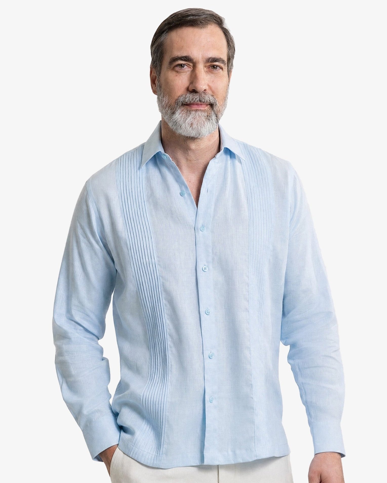Manchester Guayabera sin Bolsas Slim Fit con Puño Convertible de Lino - Manchester
