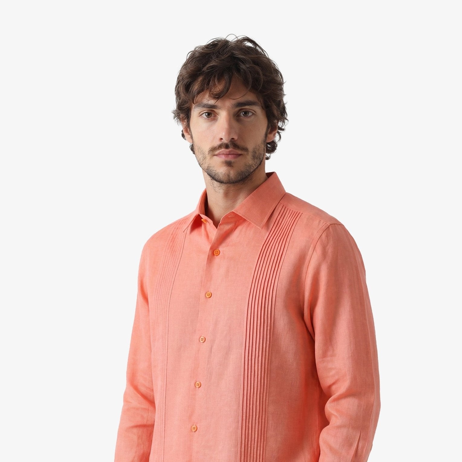Manchester Guayabera sin Bolsas Slim Fit con Puño Convertible de Lino - Manchester