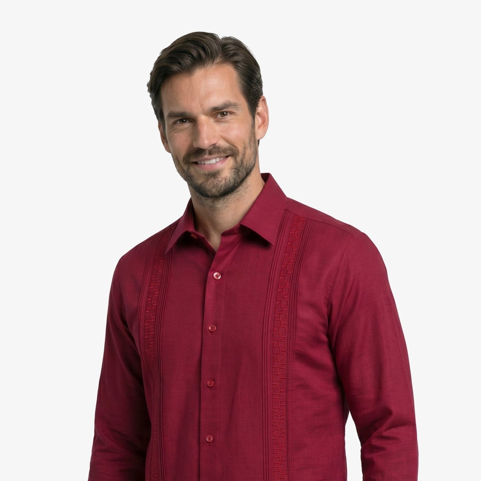 Manchester Guayabera Slim Fit Sin Bolsas Alforzas Bordado Elegante - Manchester