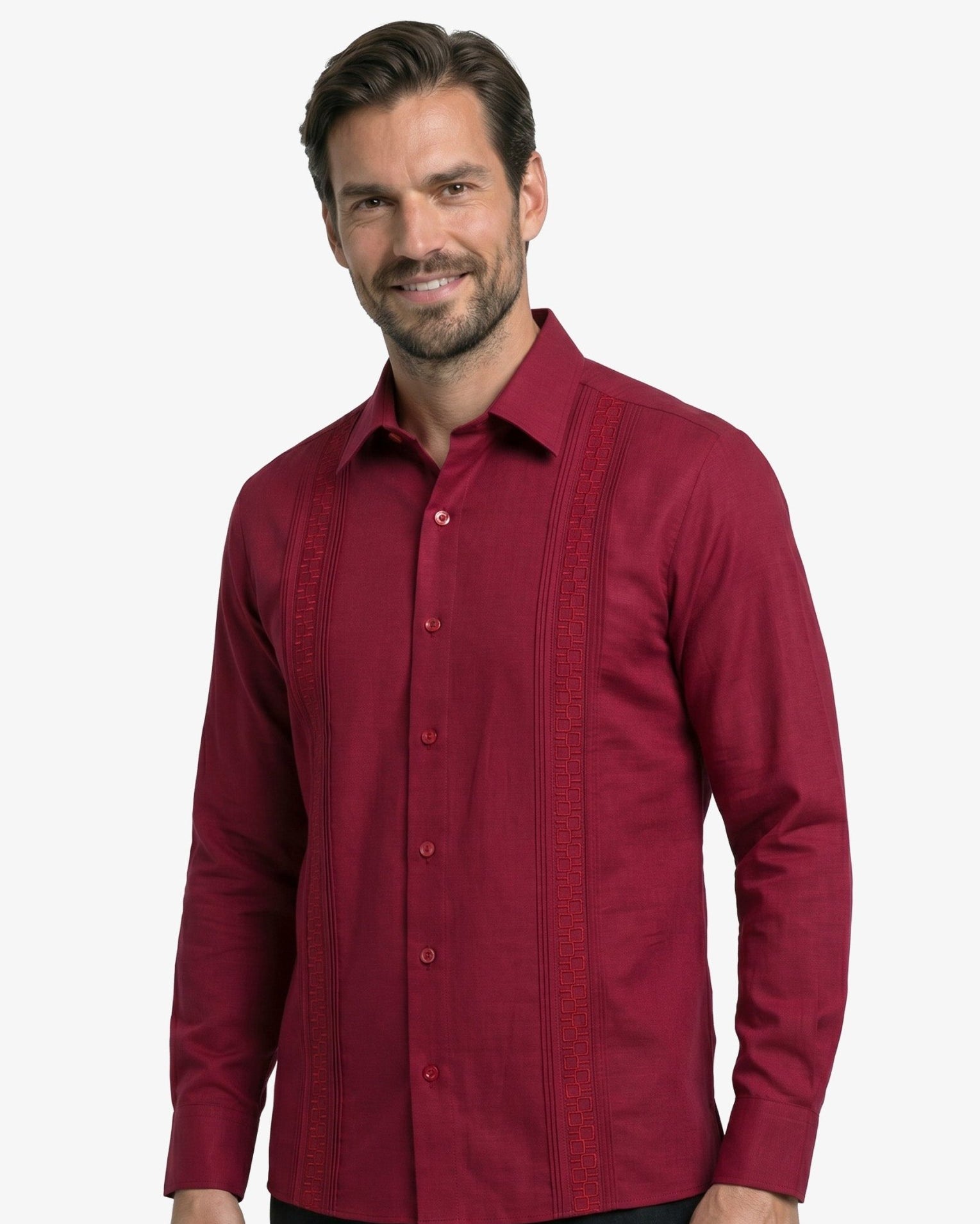 Manchester Guayabera Slim Fit Sin Bolsas Alforzas Bordado Elegante - Manchester