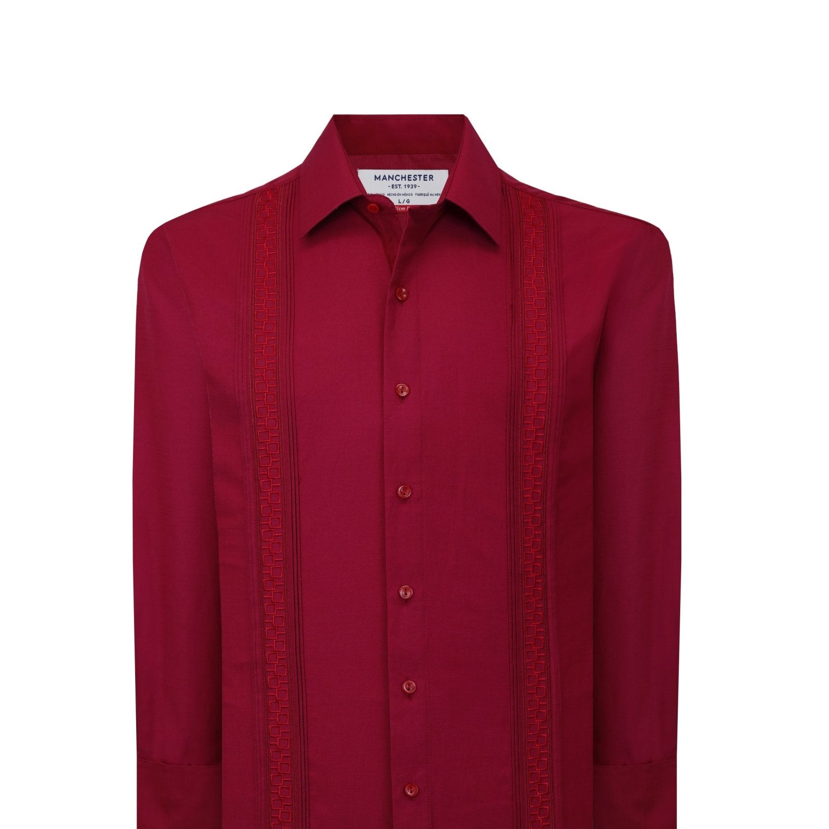 Manchester Guayabera Slim Fit Sin Bolsas Alforzas Bordado Elegante - Manchester