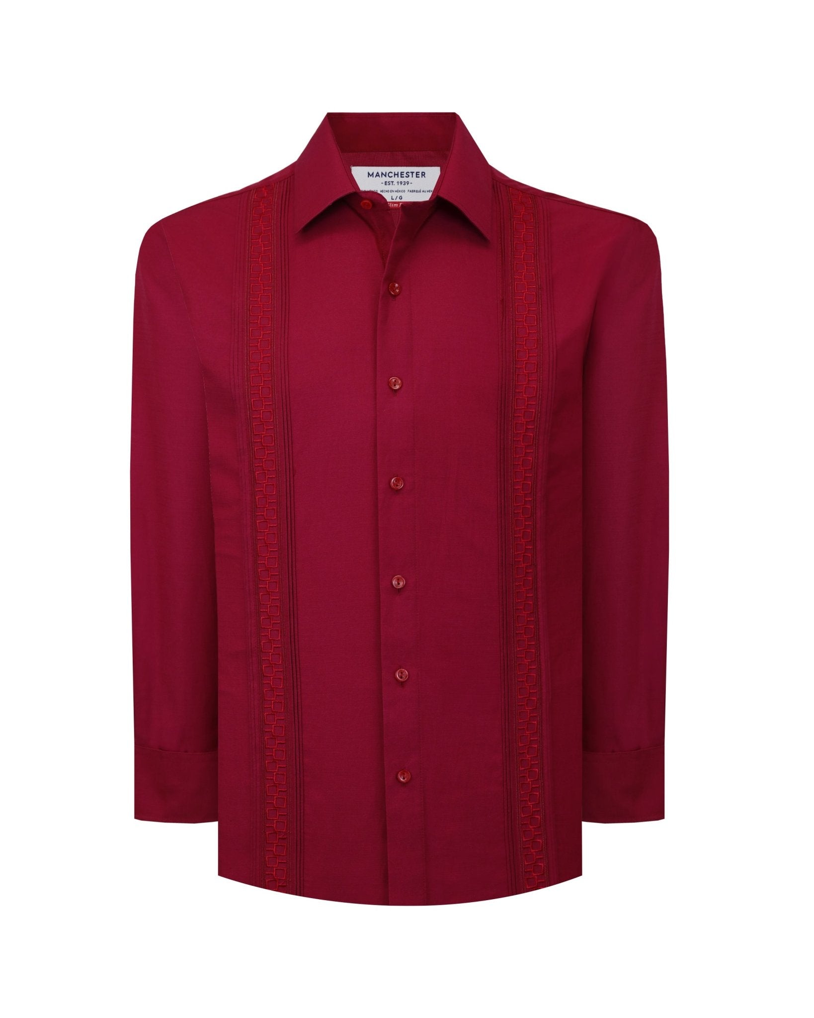 Manchester Guayabera Slim Fit Sin Bolsas Alforzas Bordado Elegante - Manchester