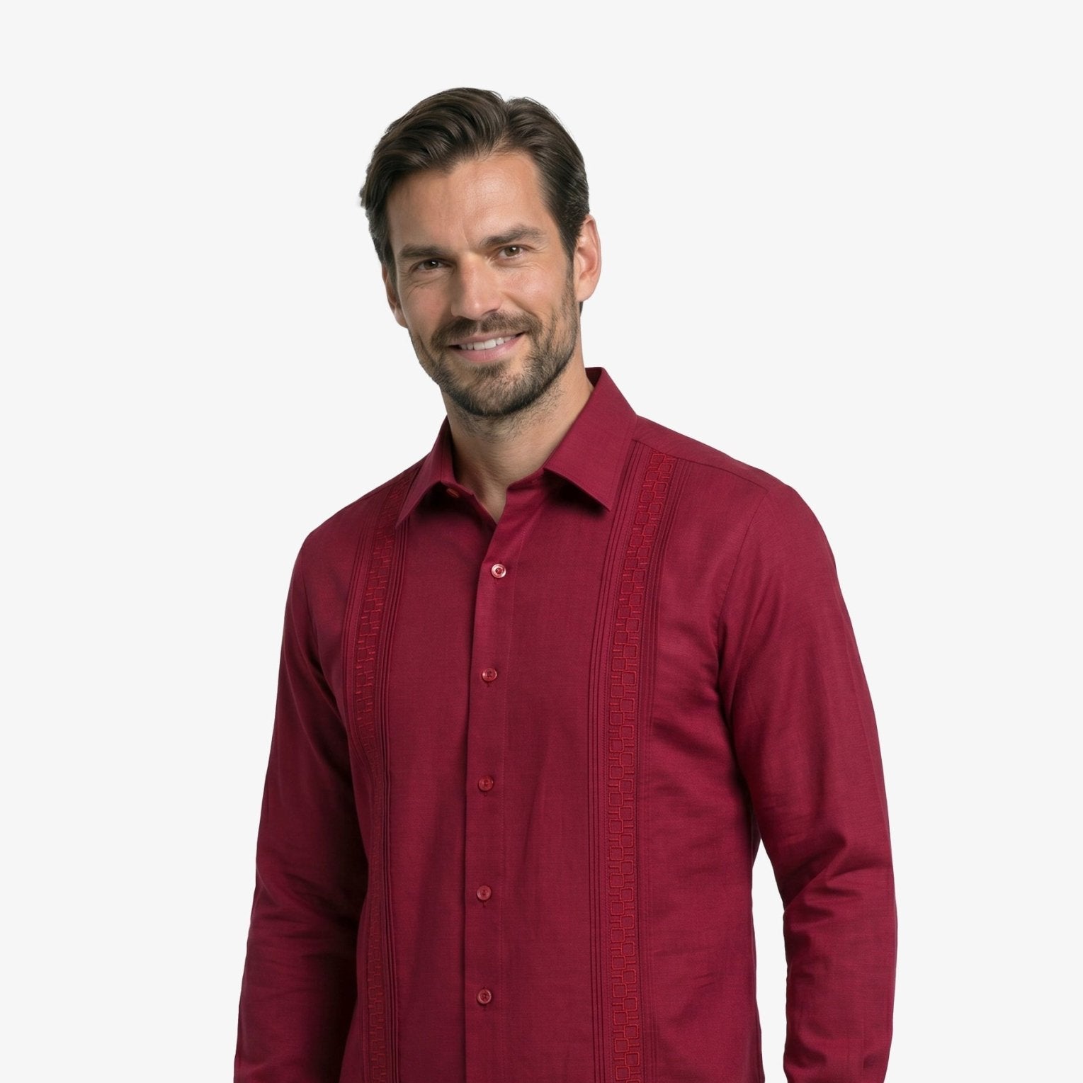 Manchester Guayabera Slim Fit Sin Bolsas Alforzas Bordado Elegante - Manchester