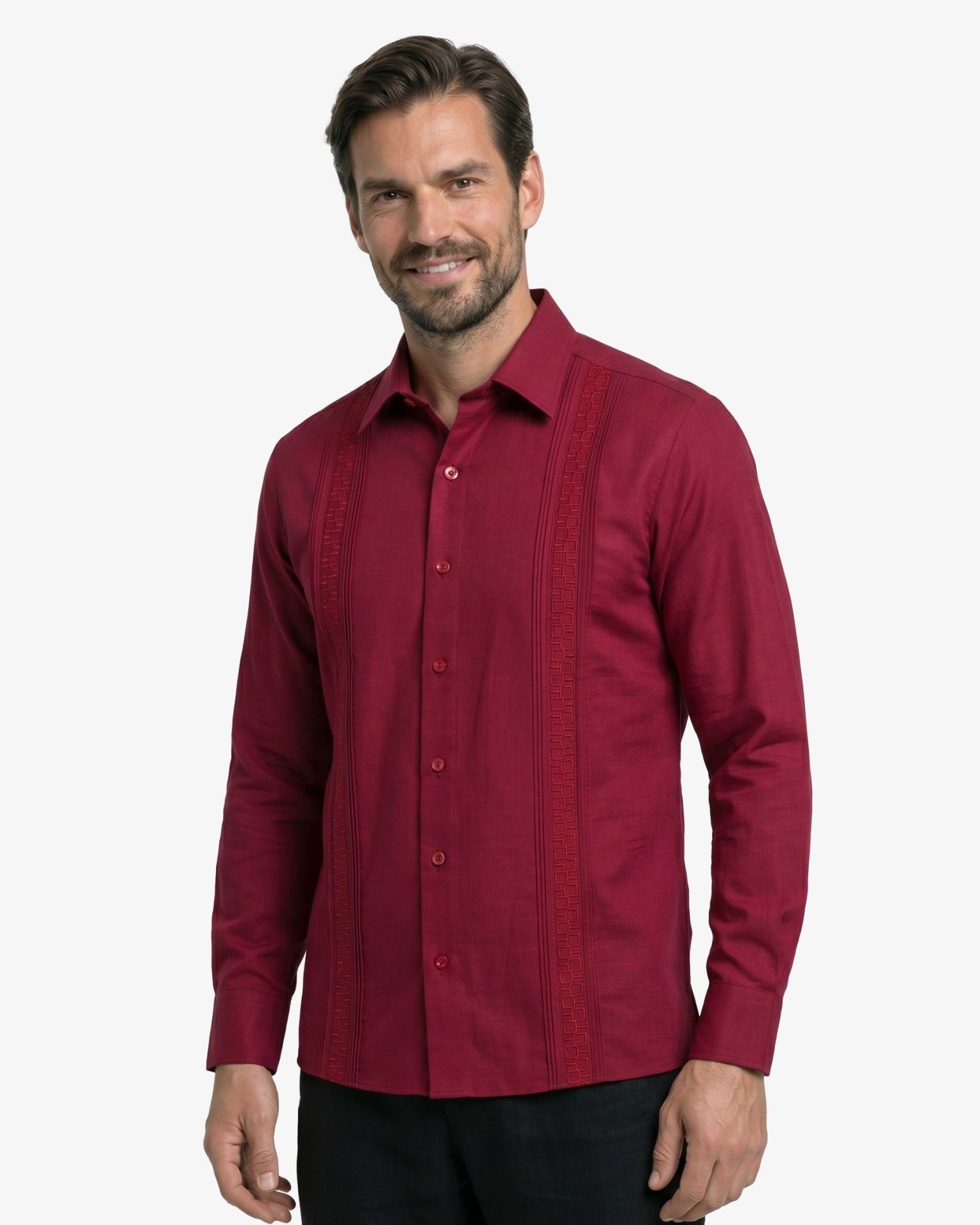 Manchester Guayabera Slim Fit Sin Bolsas Alforzas Bordado Elegante - Manchester