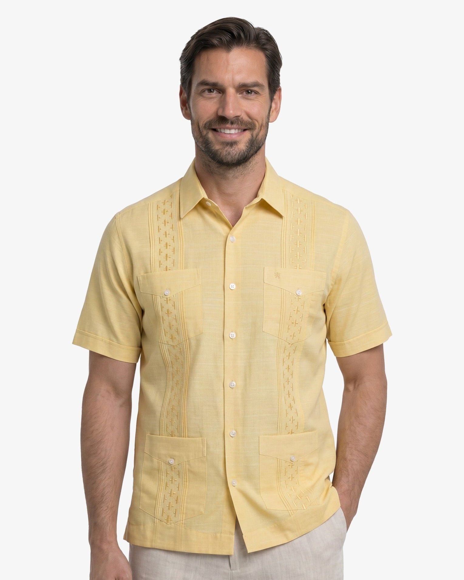 Manchester Guayabera Tradicional Alforzas Bordado Vertical - Manchester