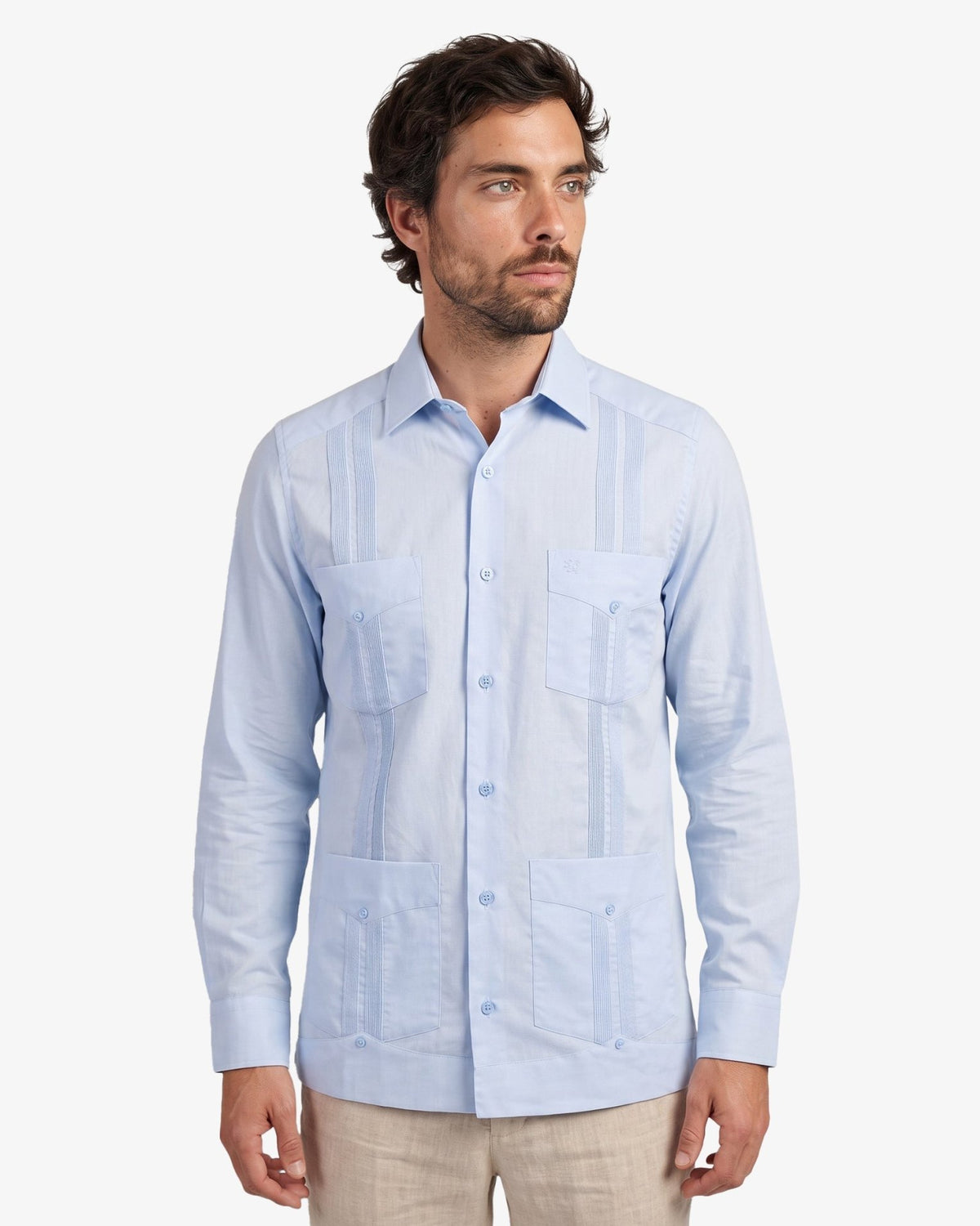 Manchester Guayabera Tradicional Cuatro Bolsas Caribe Esencial - Manga Larga - Manchester