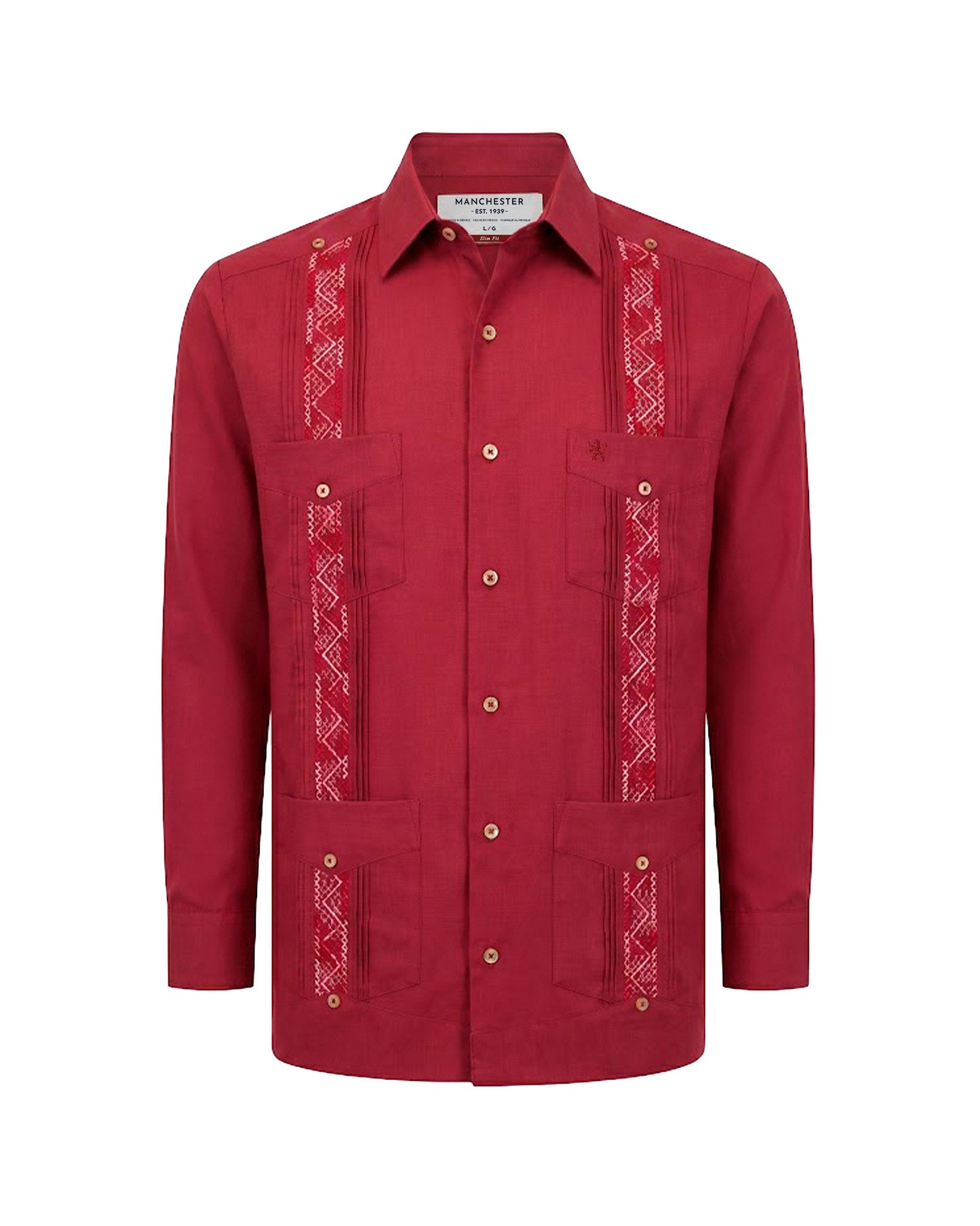 Manchester Guayabera Tradicional Slim Fit Alforzas Bordado - Manchester
